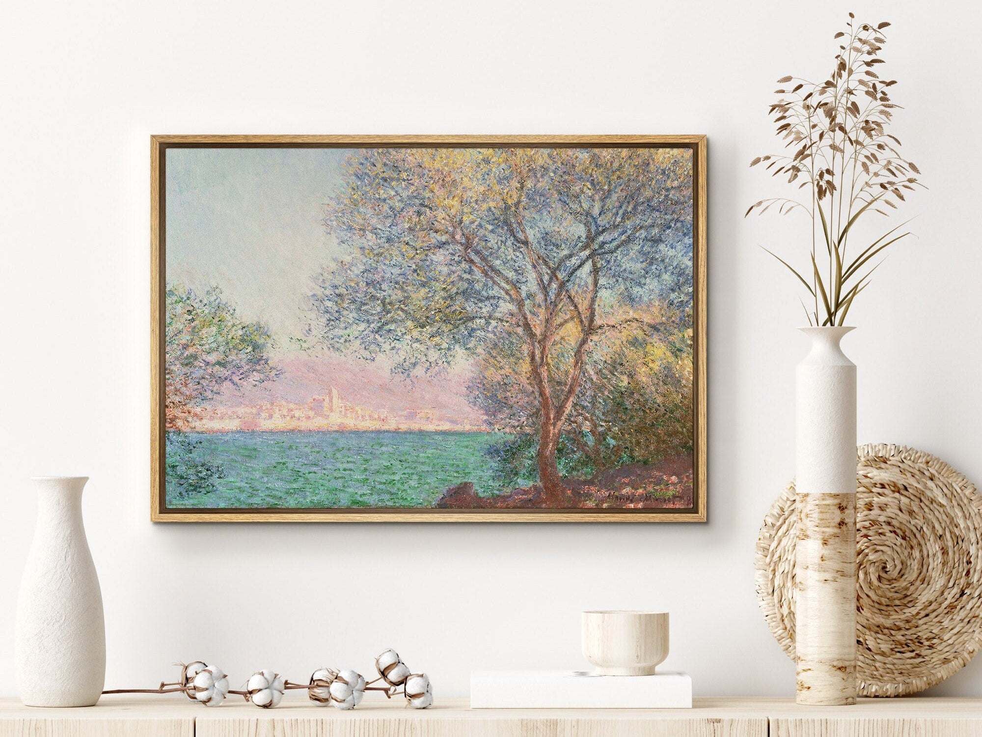 EasySuger Claude Monet Wall Art | Antibes in the outlet Morning | Framed Canvas Wall Art with hanging kit