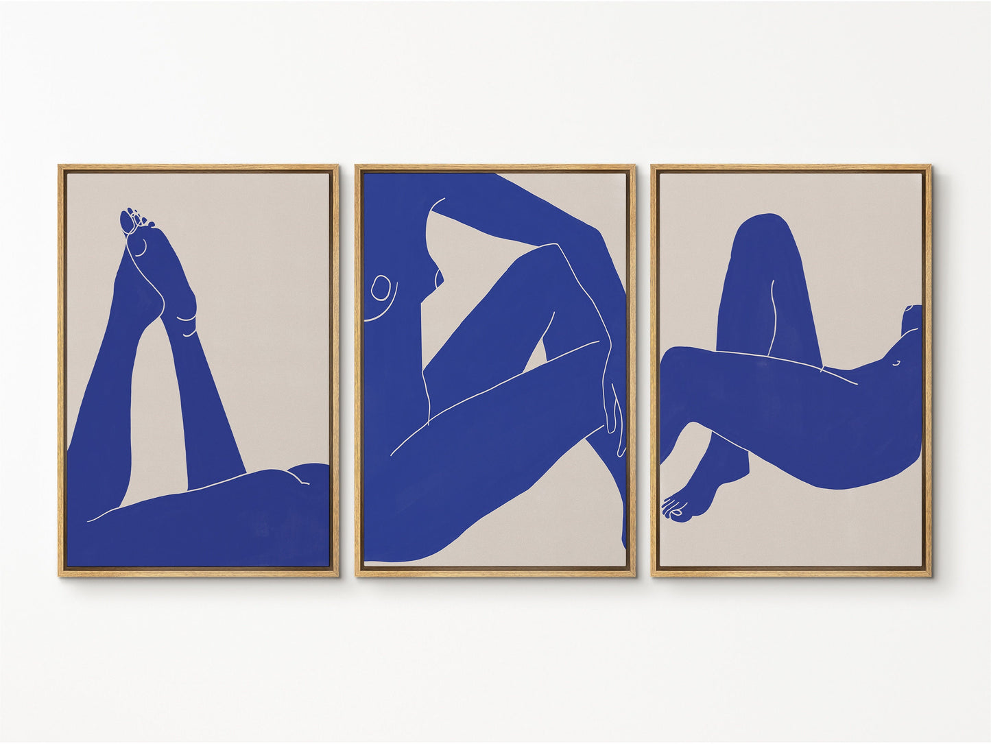 EasySuger 3 pieces set of Henri Matisse Print Blue/Pale Tone Nude Figures Wall Art, Modern wall art for bedroom, living room and dining room