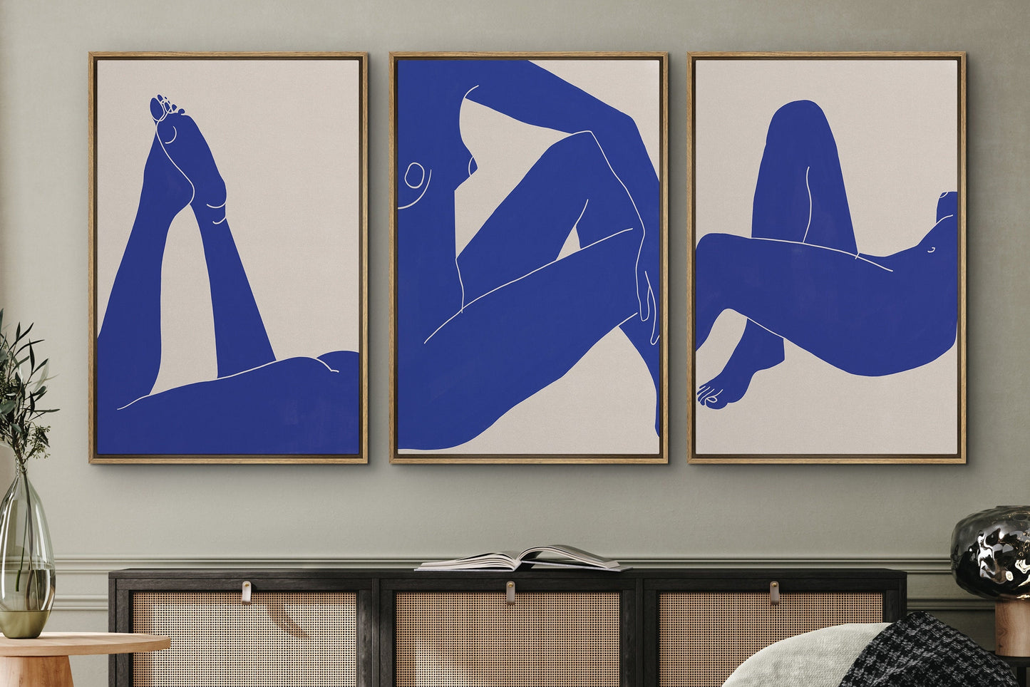 EasySuger 3 pieces set of Henri Matisse Print Blue/Pale Tone Nude Figures Wall Art, Modern wall art for bedroom, living room and dining room