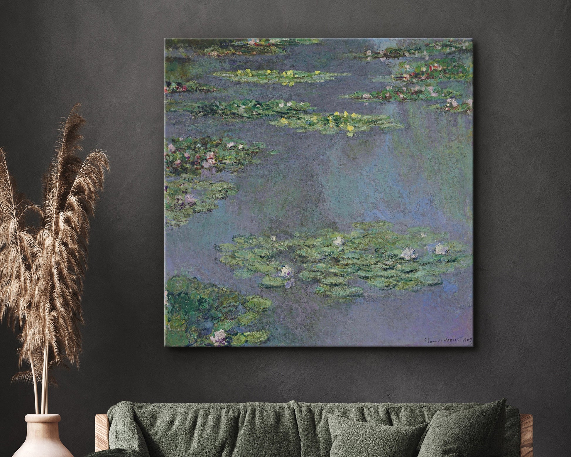 SouthandArt Claude Monet Wall Art | Water Lilies, 1905 | Framed Canvas Wall Art with hanging kit