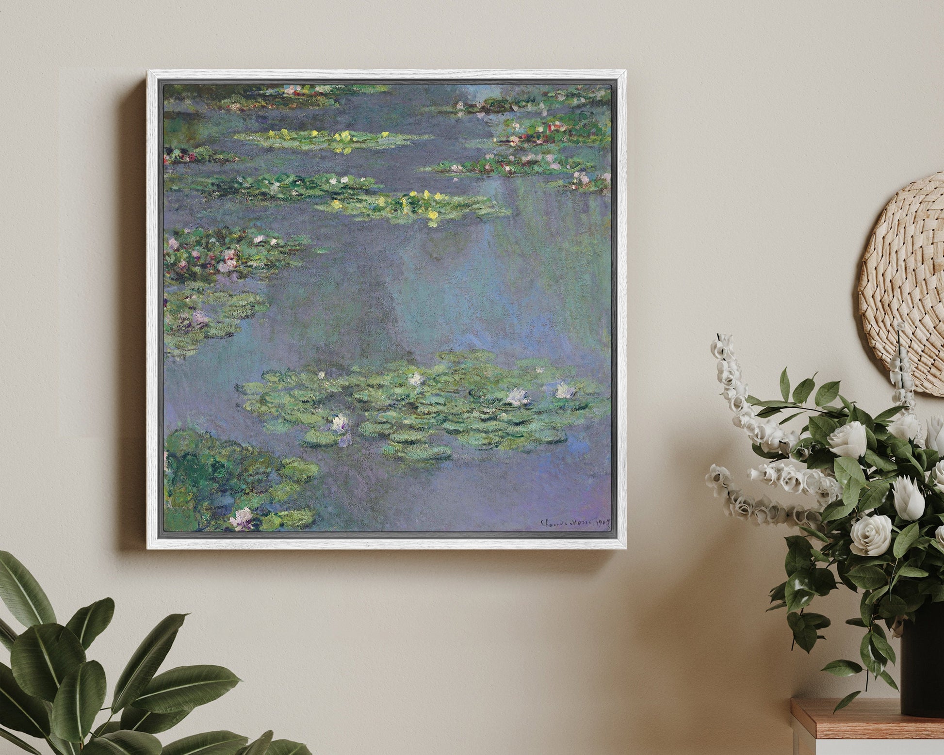 SouthandArt Claude Monet Wall Art | Water Lilies, 1905 | Framed Canvas Wall Art with hanging kit