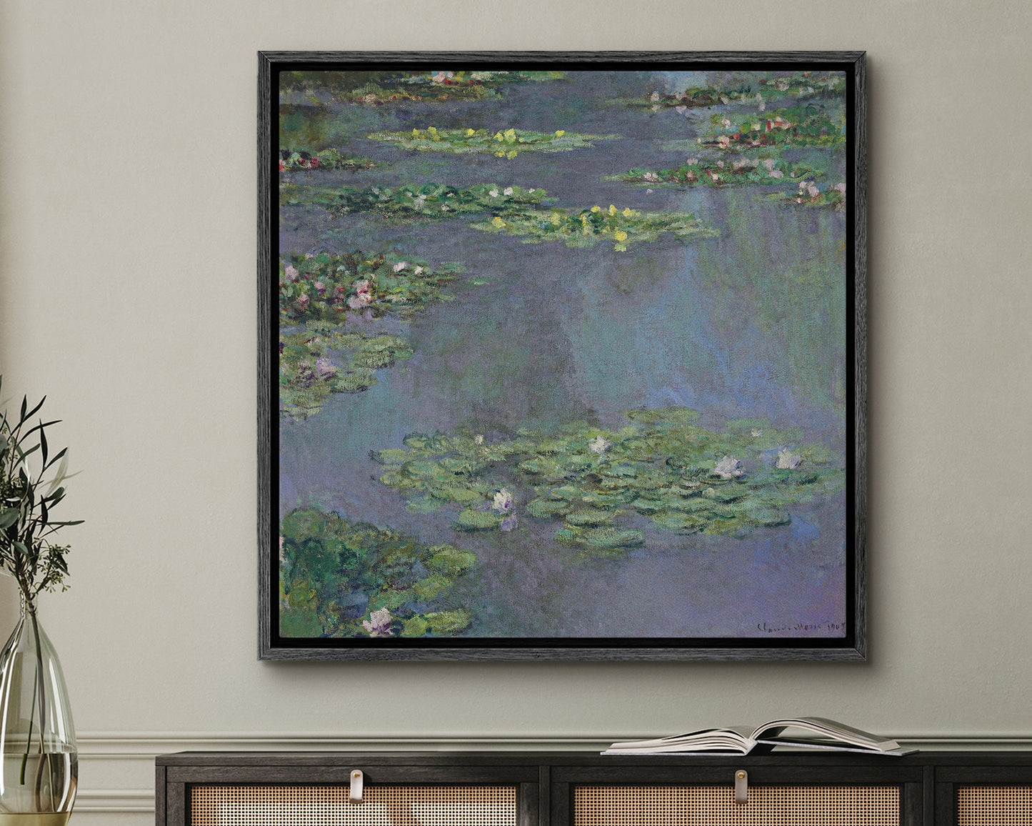 SouthandArt Claude Monet Wall Art | Water Lilies, 1905 | Framed Canvas Wall Art with hanging kit