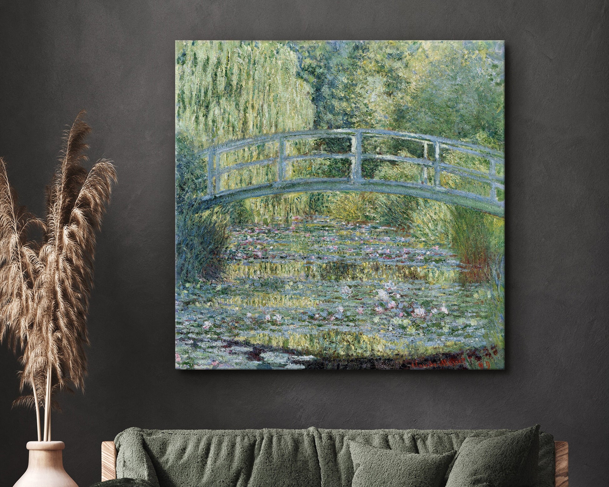 SouthandArt Claude Monet Wall Art | Water Lilies, 1906 | Framed Canvas Wall Art with hanging kit