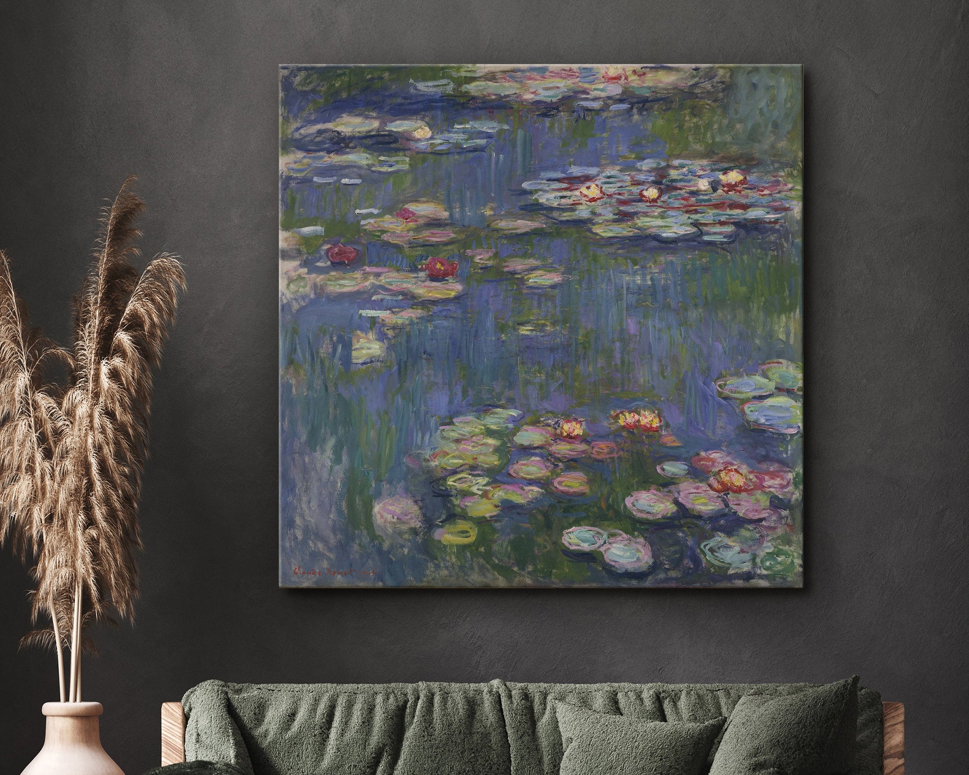 SouthandArt Claude Monet Wall Art | Water_Lilies, 1905 | Framed Canvas Wall Art with hanging kit