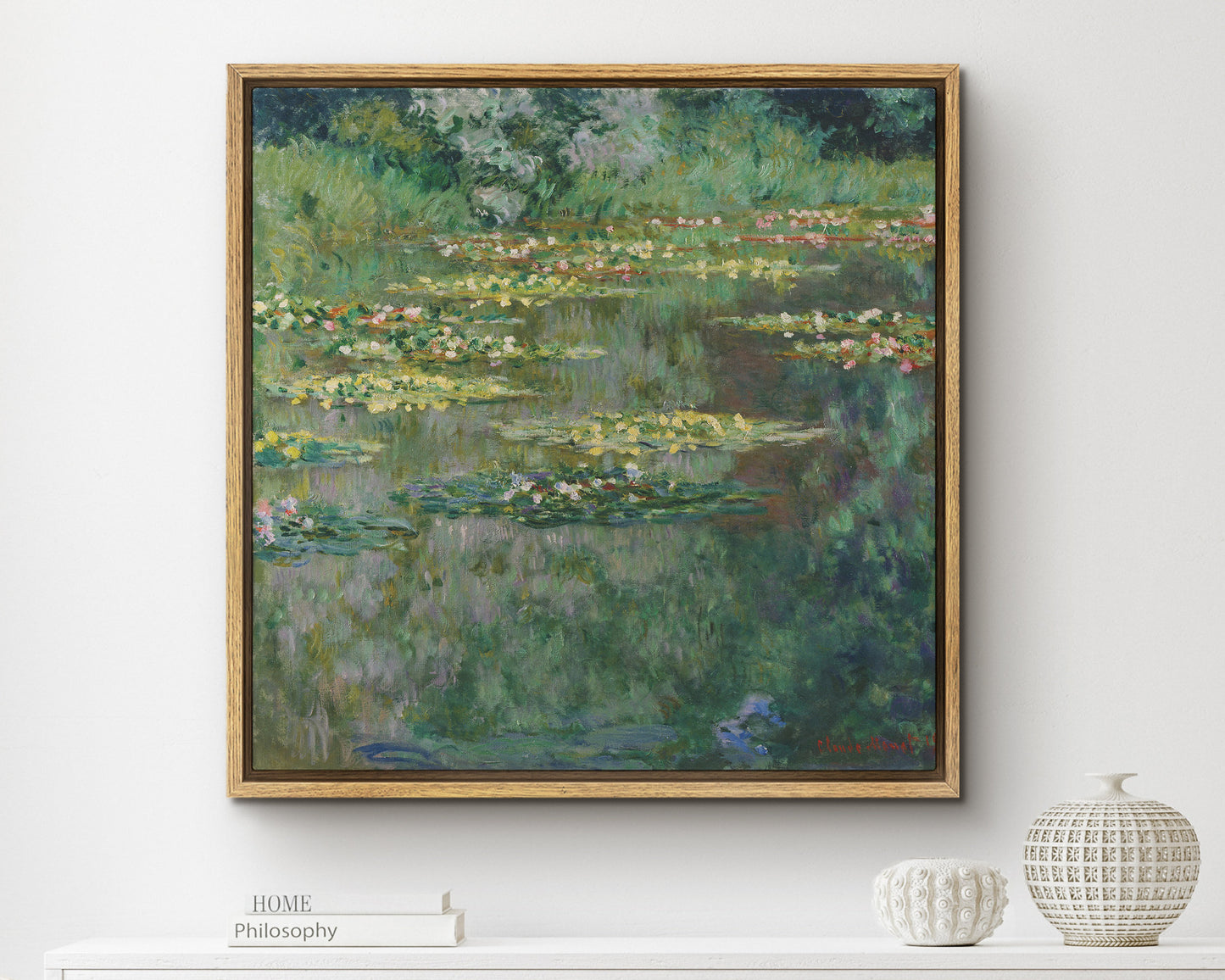 SouthandArt Claude Monet Wall Art | Water Lilies, 1904 | Framed Canvas Wall Art with hanging kit