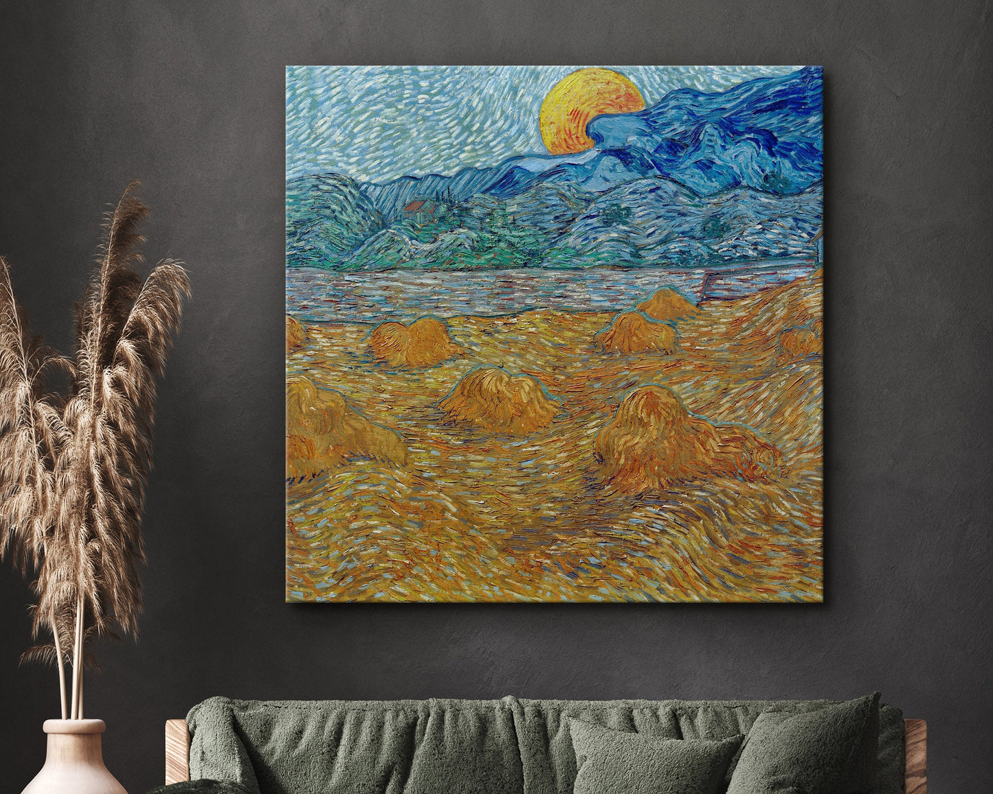 SouthandArt Van Gogh Wall Art print | Evening Landscape with Rising Moon | Framed Canvas Wall Art with hanging kit