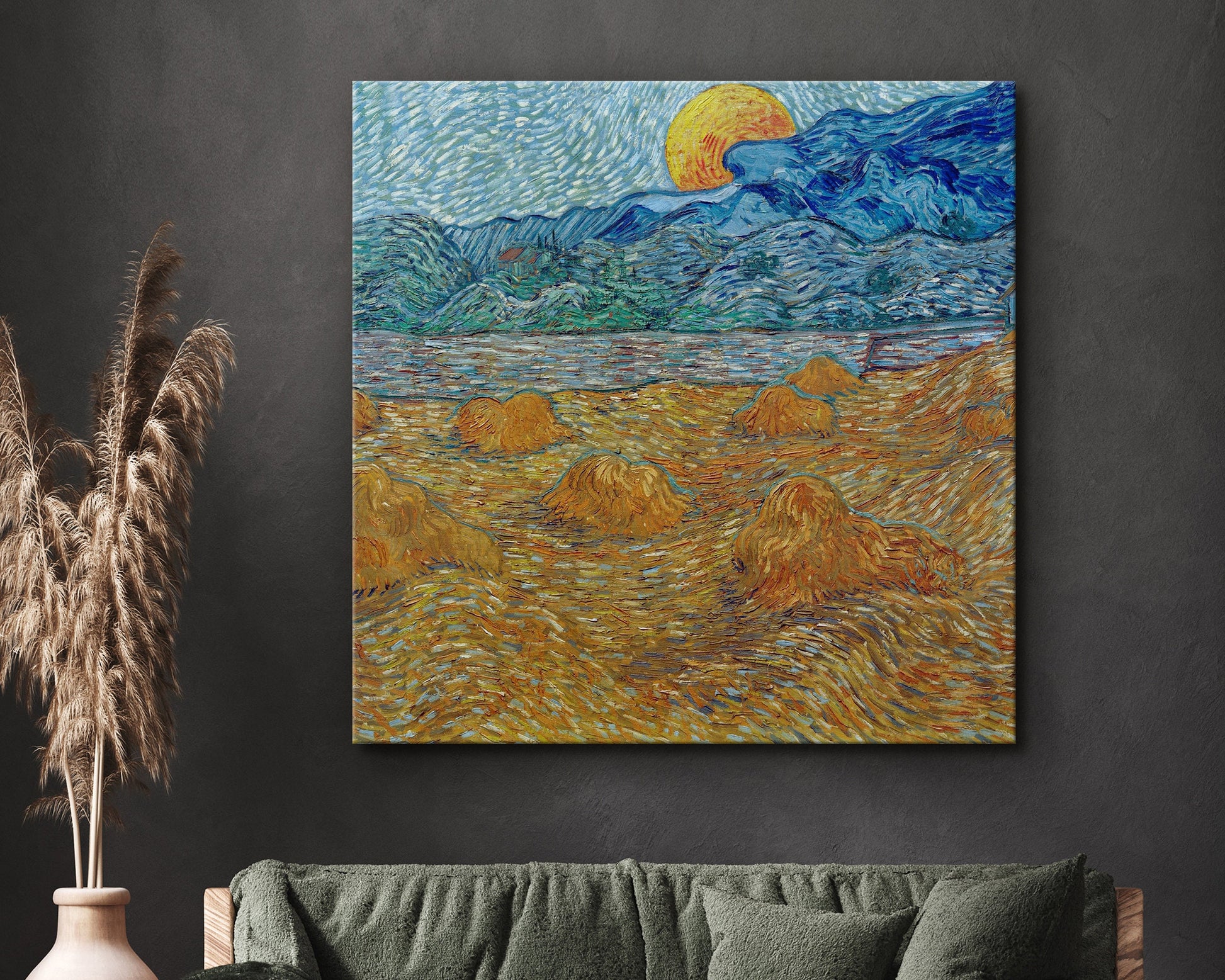 SouthandArt Van Gogh Wall Art print | Evening Landscape with Rising Moon | Framed Canvas Wall Art with hanging kit