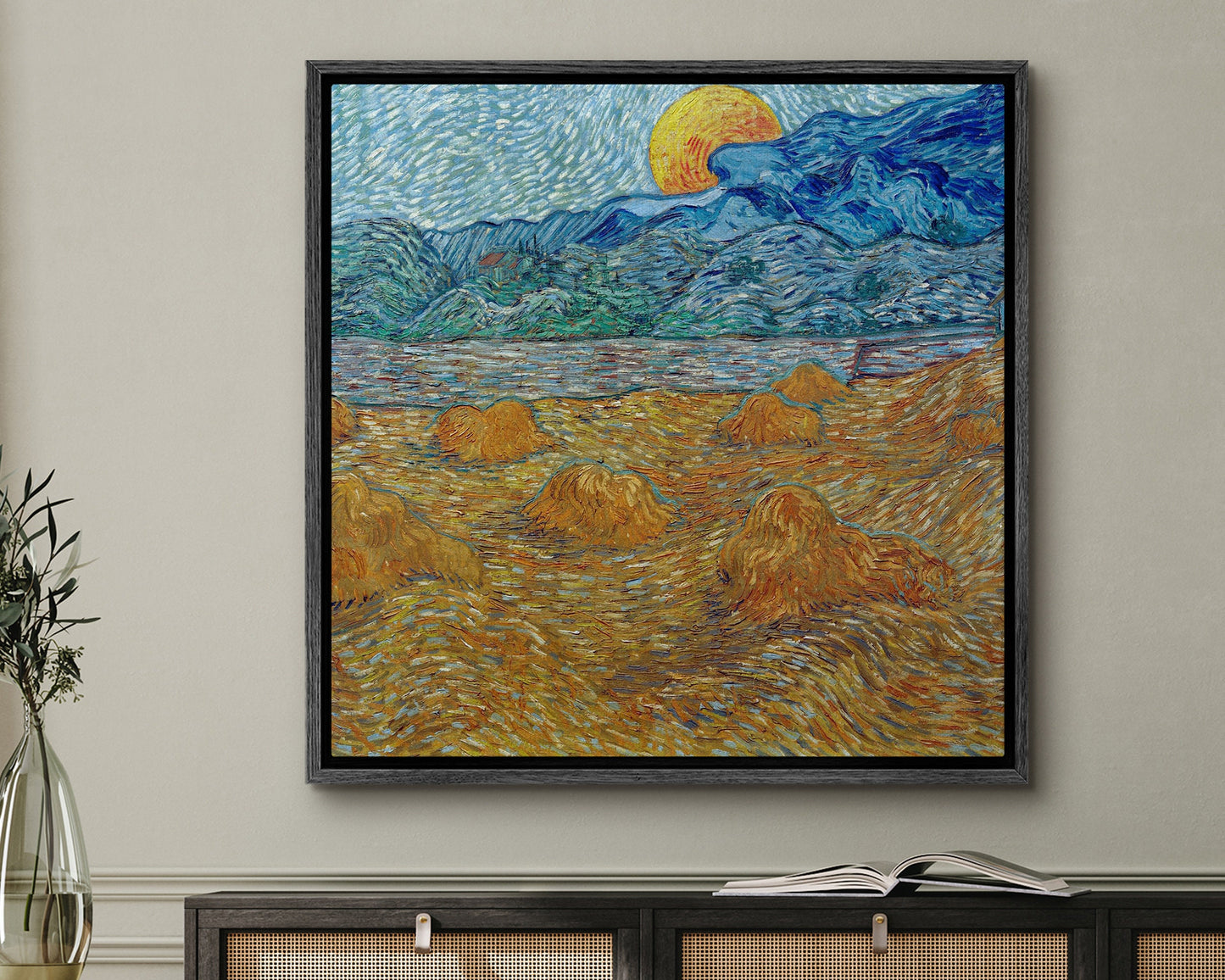 SouthandArt Van Gogh Wall Art print | Evening Landscape with Rising Moon | Framed Canvas Wall Art with hanging kit