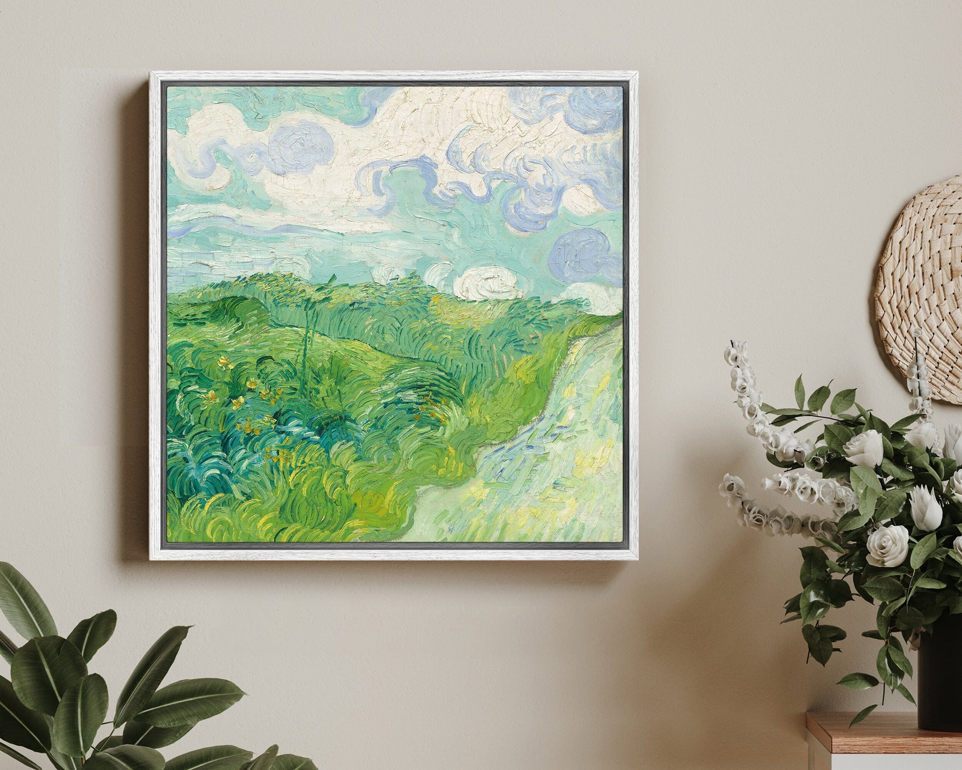 SouthandArt Van Gogh Wall Art print | Green Wheat Fields | Framed Canvas Wall Art with hanging kit