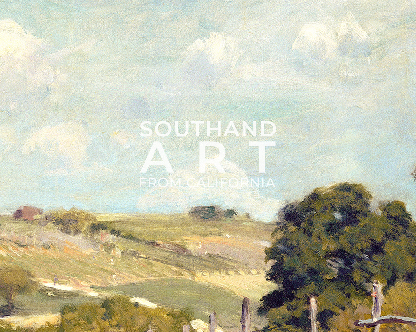 SouthandArt Vintage Landscape Wall Art Print, Cloudy Sky and Field Framed Large Gallery Art, Minimalist Art Ready to Hang (with hanging kit)