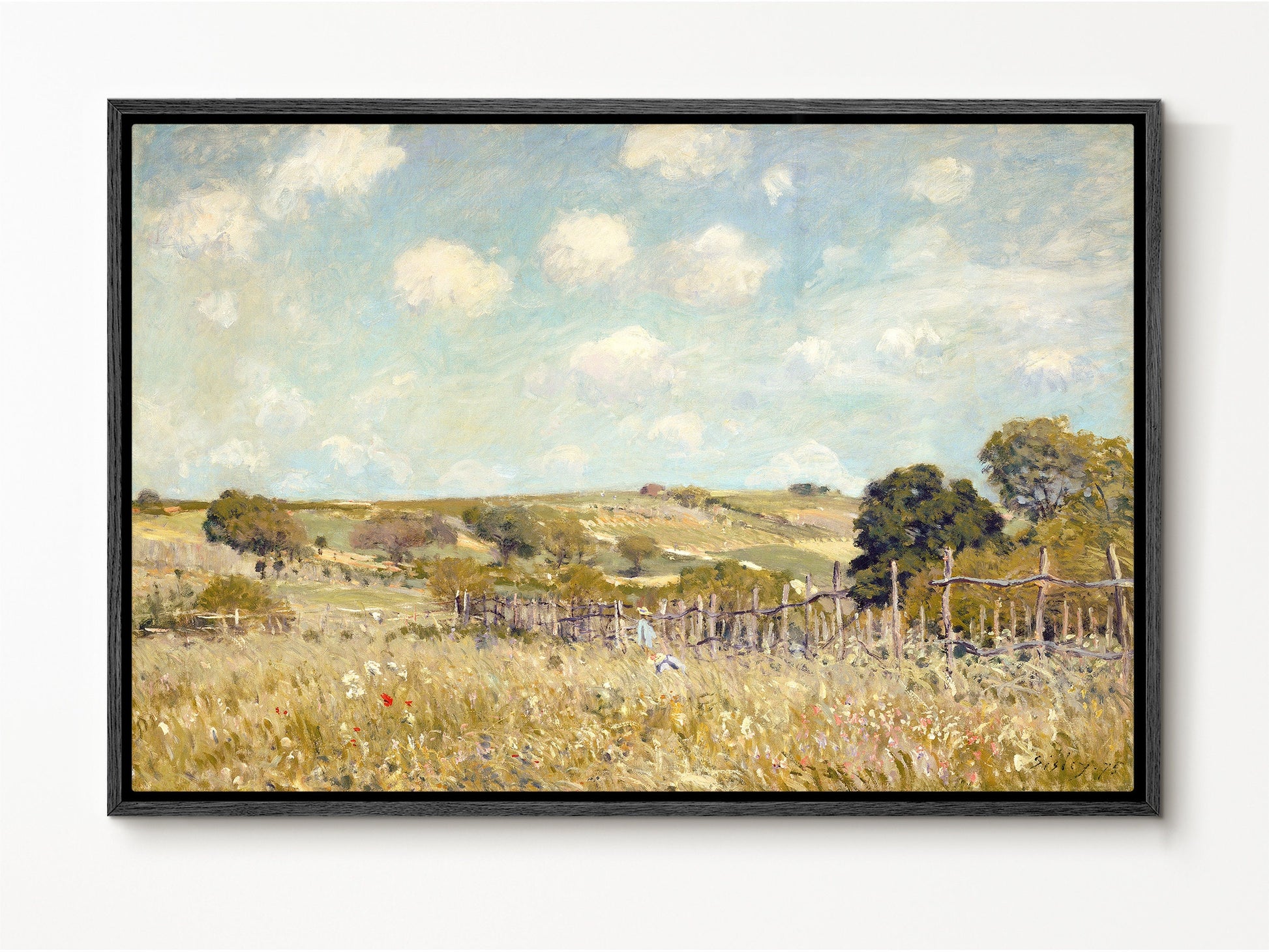 SouthandArt Vintage Landscape Wall Art Print, Cloudy Sky and Field Framed Large Gallery Art, Minimalist Art Ready to Hang (with hanging kit)