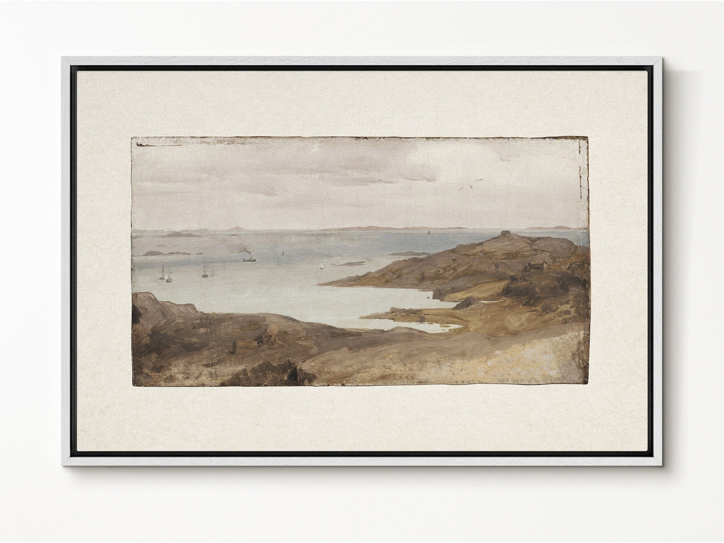 EasySuger Vintage Seascape Wall Art, Rustic Coastal Framed Large Gallery Art, Minimalist Art Ready to Hang (with hanging kit)