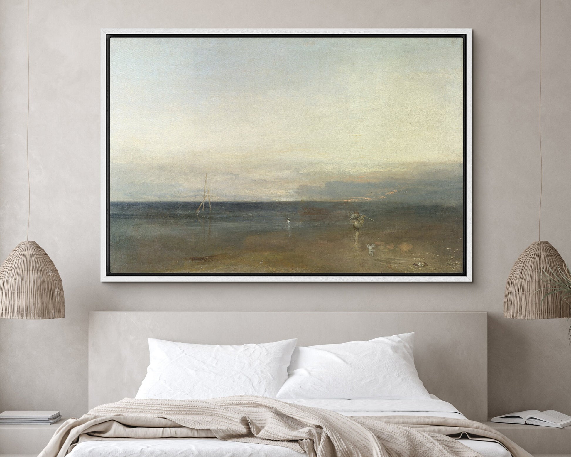 EasySuger Oil Painting Seascape Wall Art, Nature Framed Large Gallery Art, Minimalist Art Ready to Hang (with hanging kit)