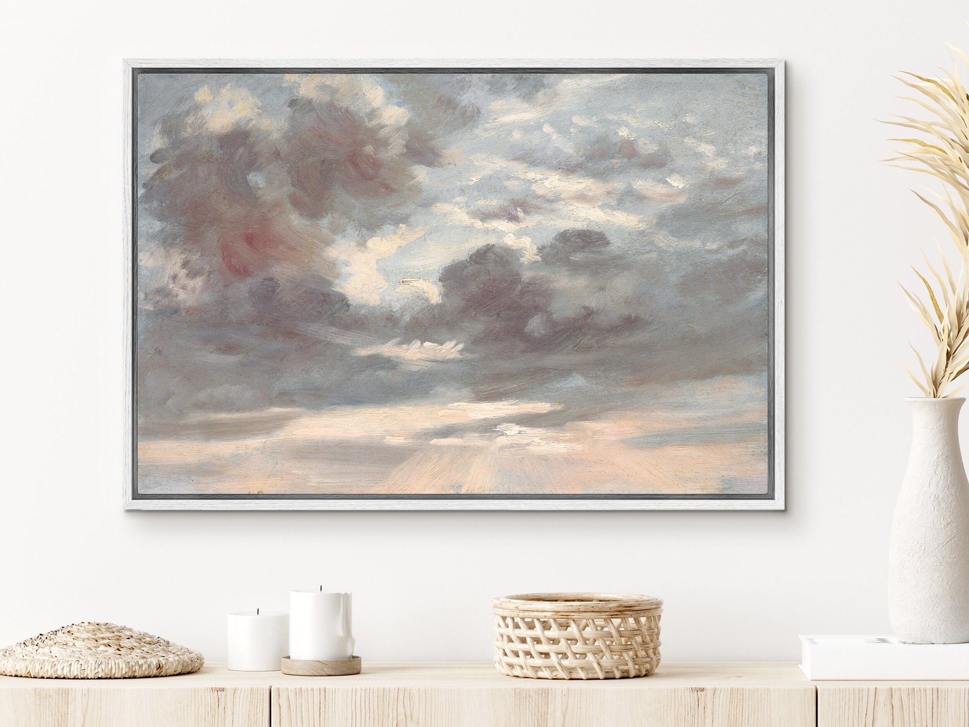 EasySuger Cloud Wall art print, Nature Sky Framed Large Gallery Art, Minimalist Art Ready to Hang (with hanging kit)