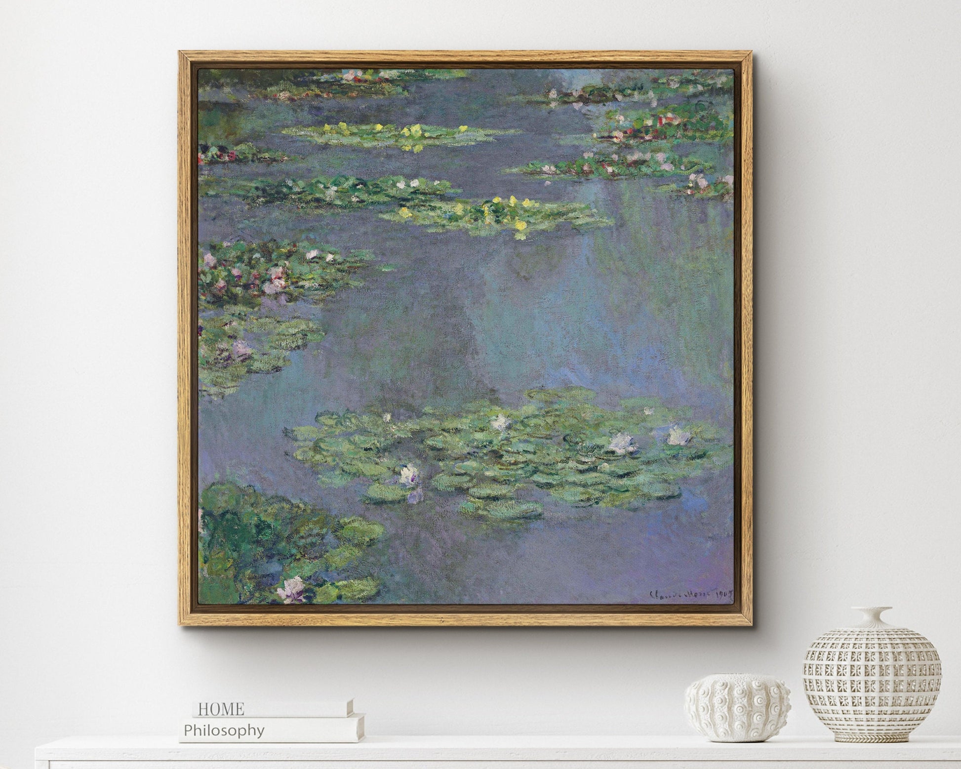 SouthandArt Claude Monet Wall Art | Water Lilies, 1905 | Framed Canvas Wall Art with hanging kit