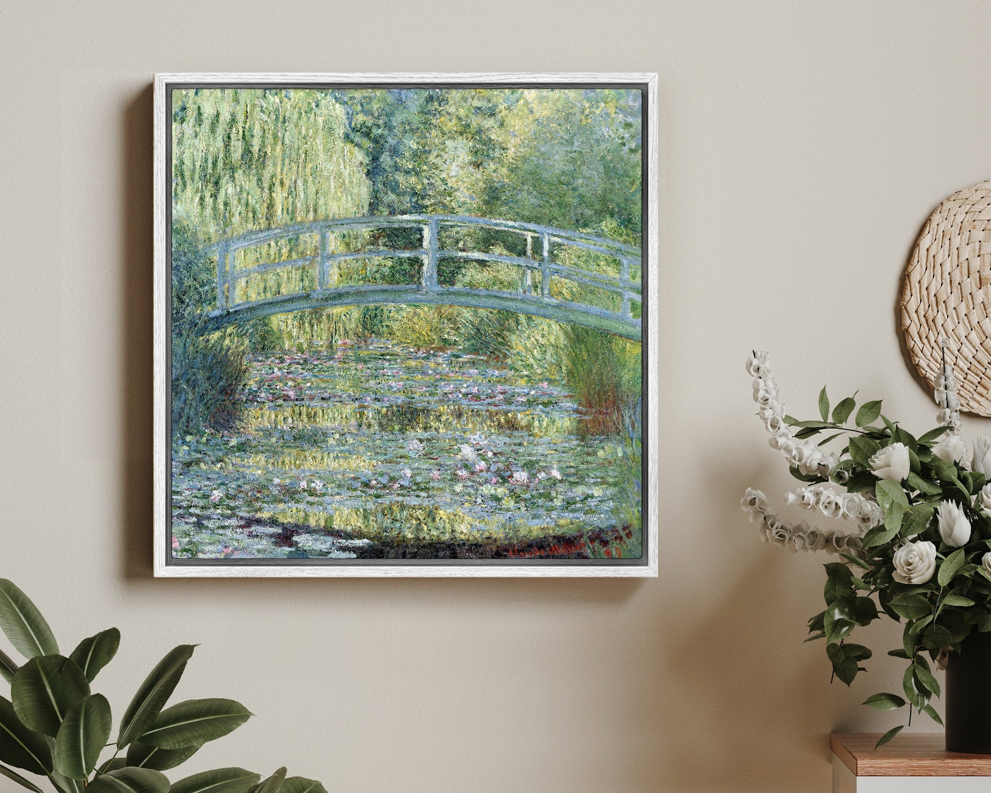 SouthandArt Claude Monet Wall Art | Water Lilies, 1906 | Framed Canvas Wall Art with hanging kit