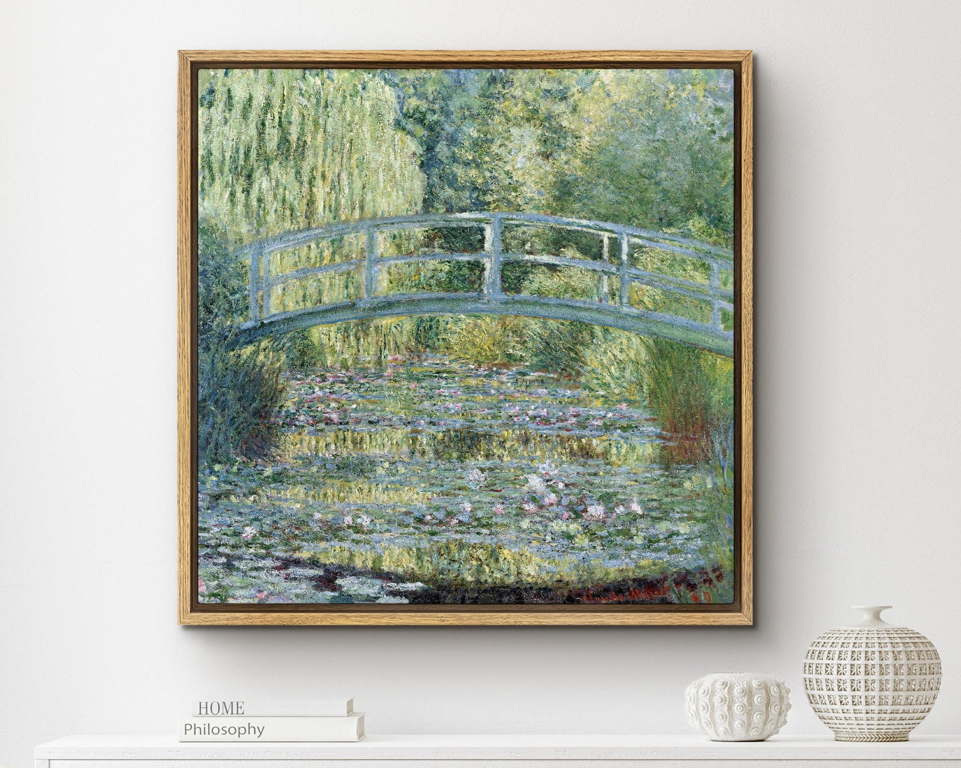 SouthandArt Claude Monet Wall Art | Water Lilies, 1906 | Framed Canvas Wall Art with hanging kit