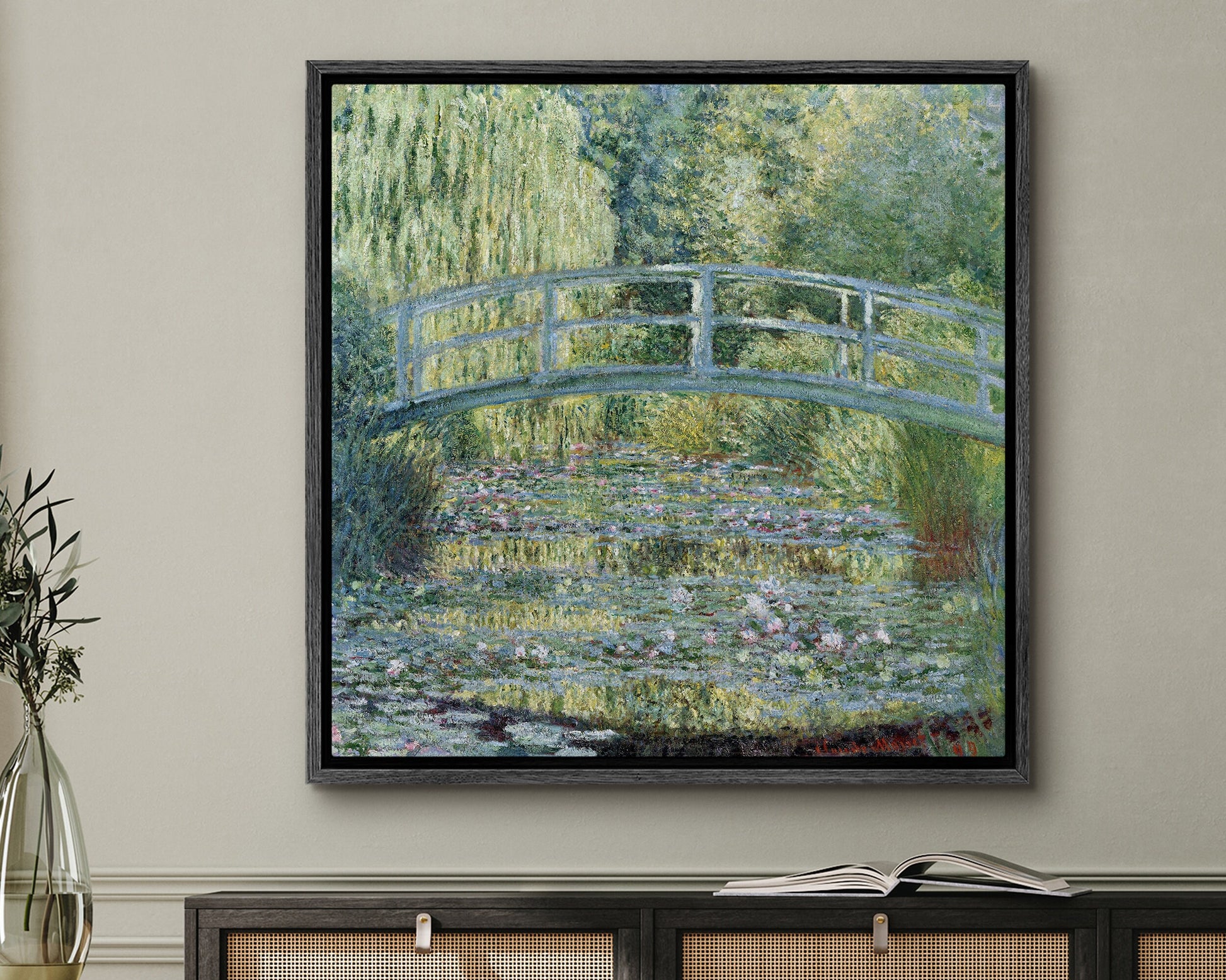 SouthandArt Claude Monet Wall Art | Water Lilies, 1906 | Framed Canvas Wall Art with hanging kit