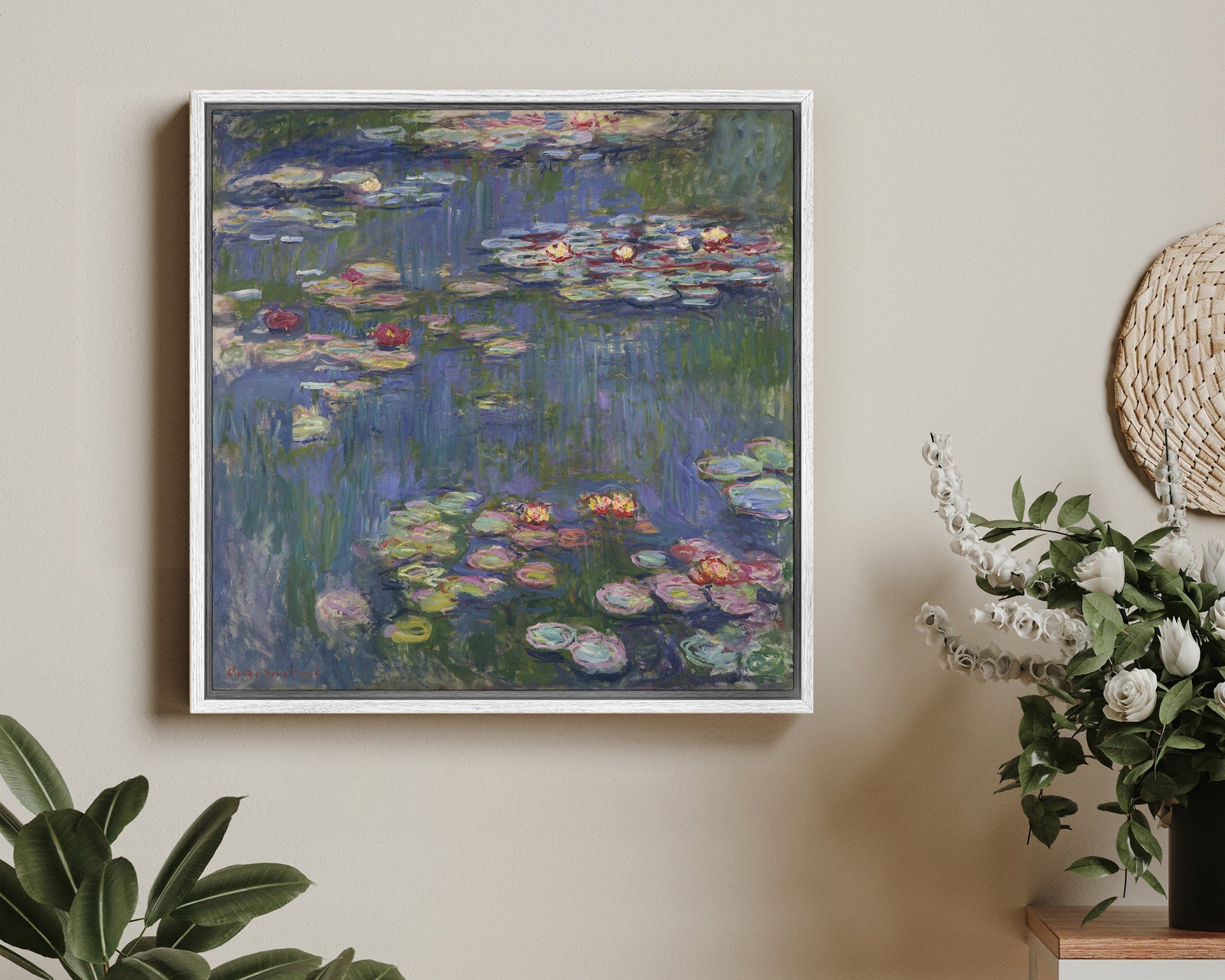 SouthandArt Claude Monet Wall Art | Water_Lilies, 1905 | Framed Canvas Wall Art with hanging kit