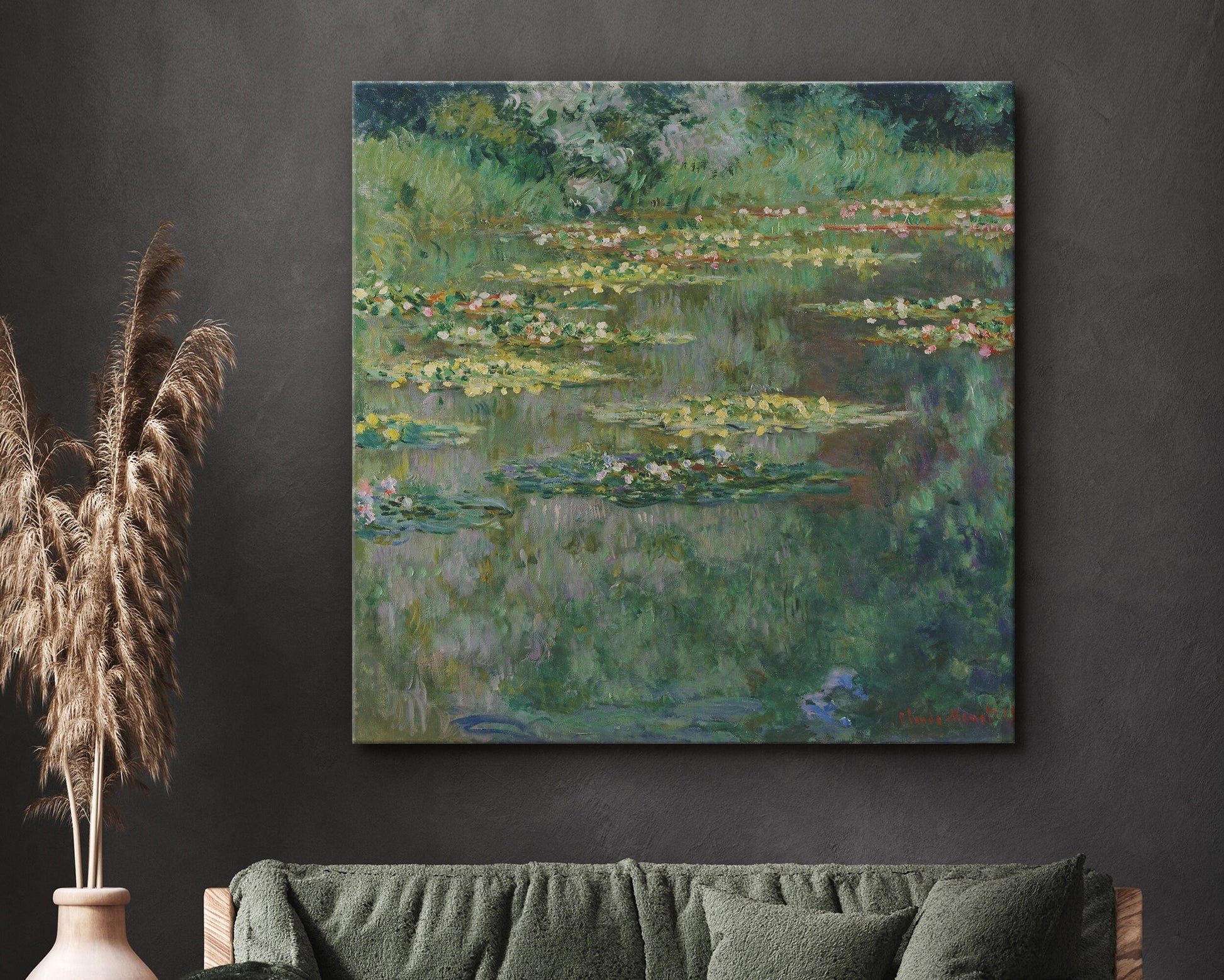 SouthandArt Claude Monet Wall Art | Water Lilies, 1904 | Framed Canvas Wall Art with hanging kit