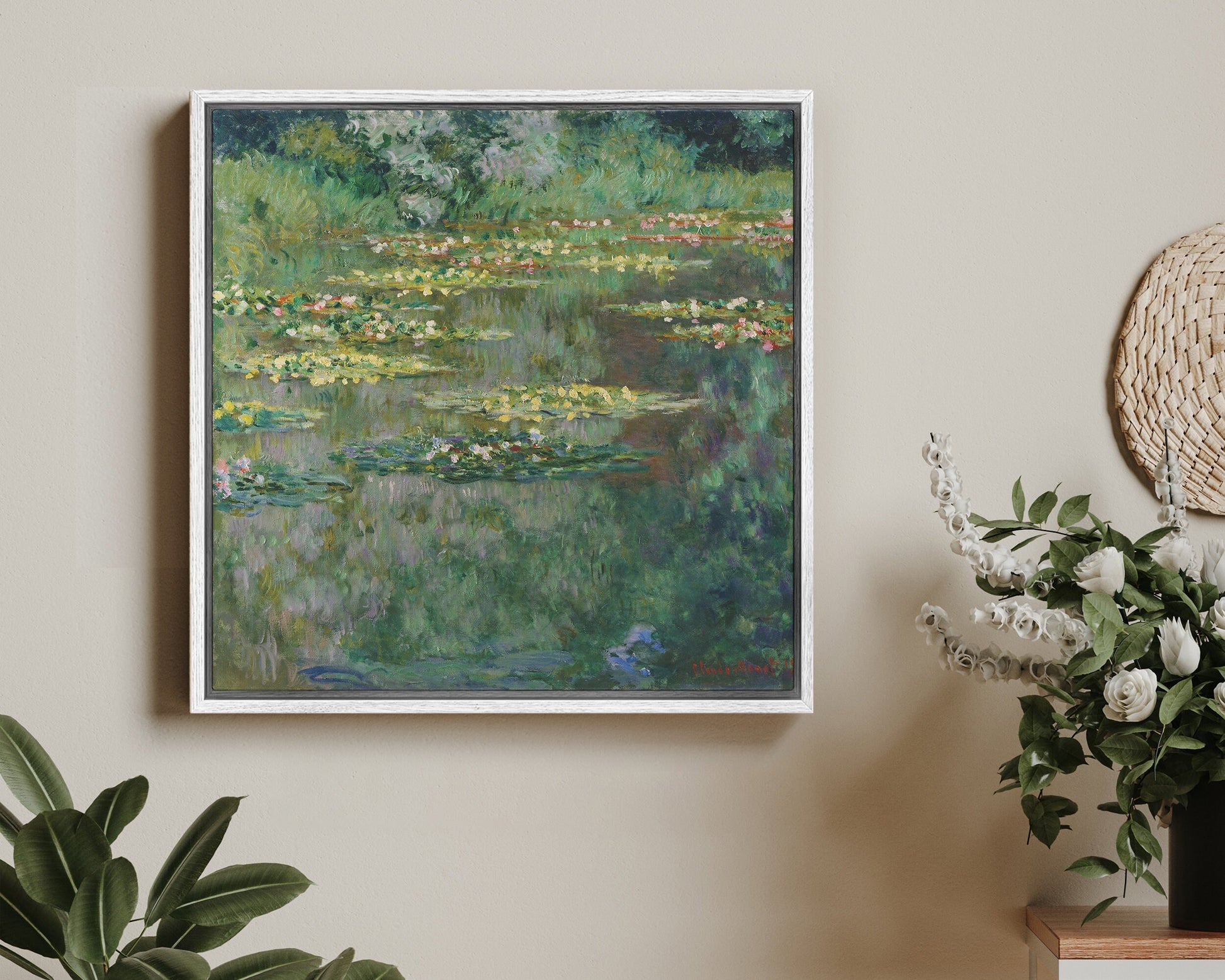 SouthandArt Claude Monet Wall Art | Water Lilies, 1904 | Framed Canvas Wall Art with hanging kit