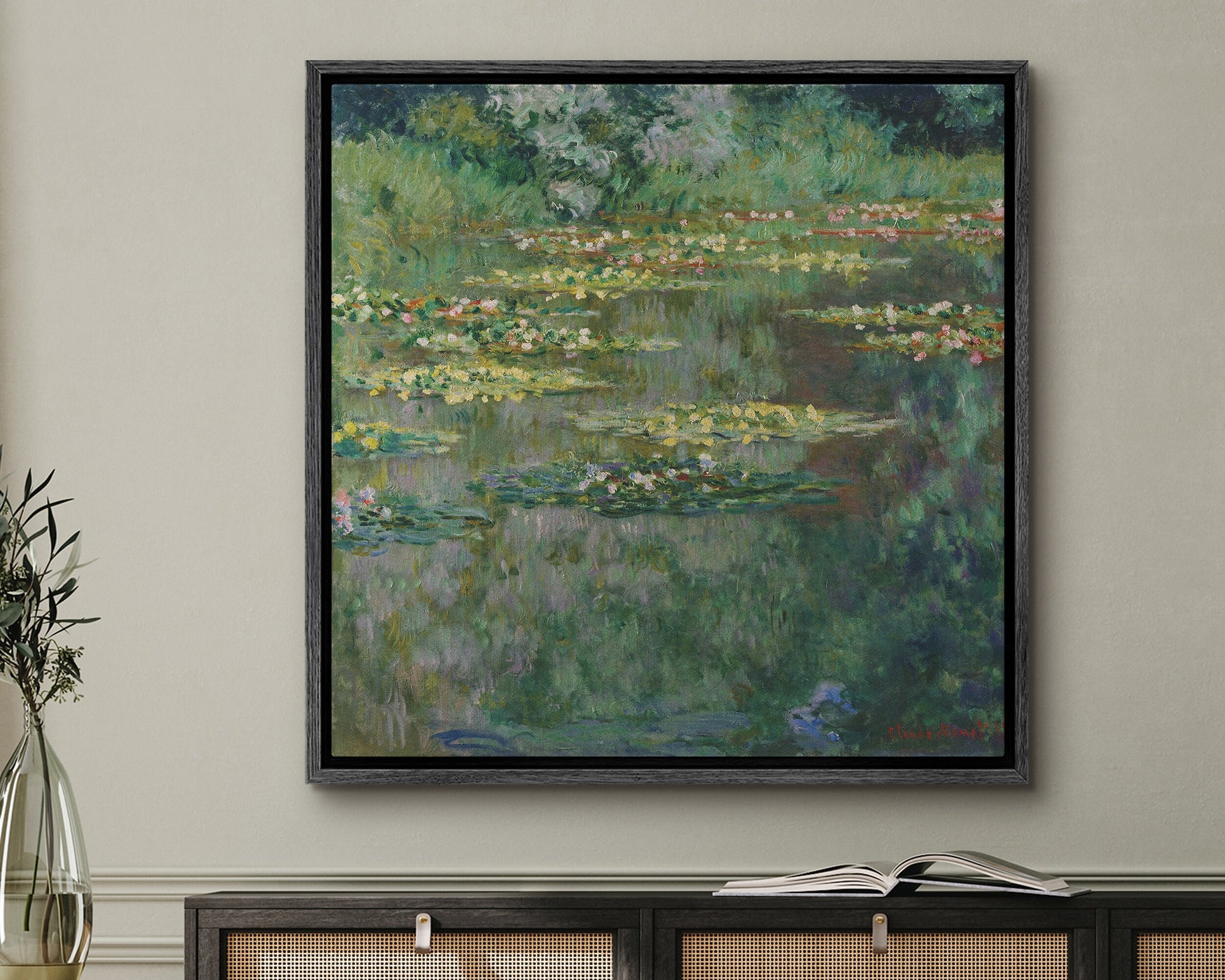 SouthandArt Claude Monet Wall Art | Water Lilies, 1904 | Framed Canvas Wall Art with hanging kit