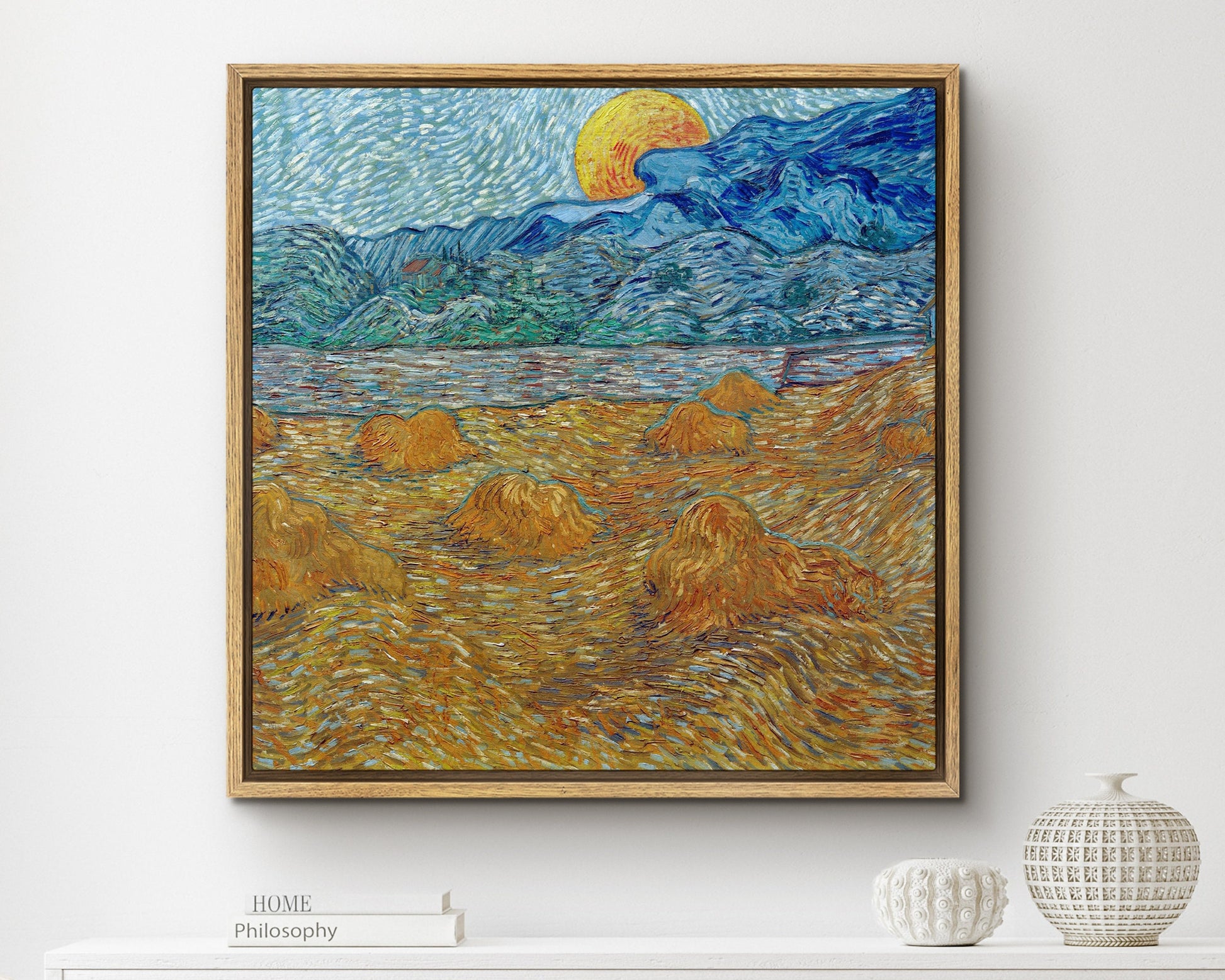 SouthandArt Van Gogh Wall Art print | Evening Landscape with Rising Moon | Framed Canvas Wall Art with hanging kit