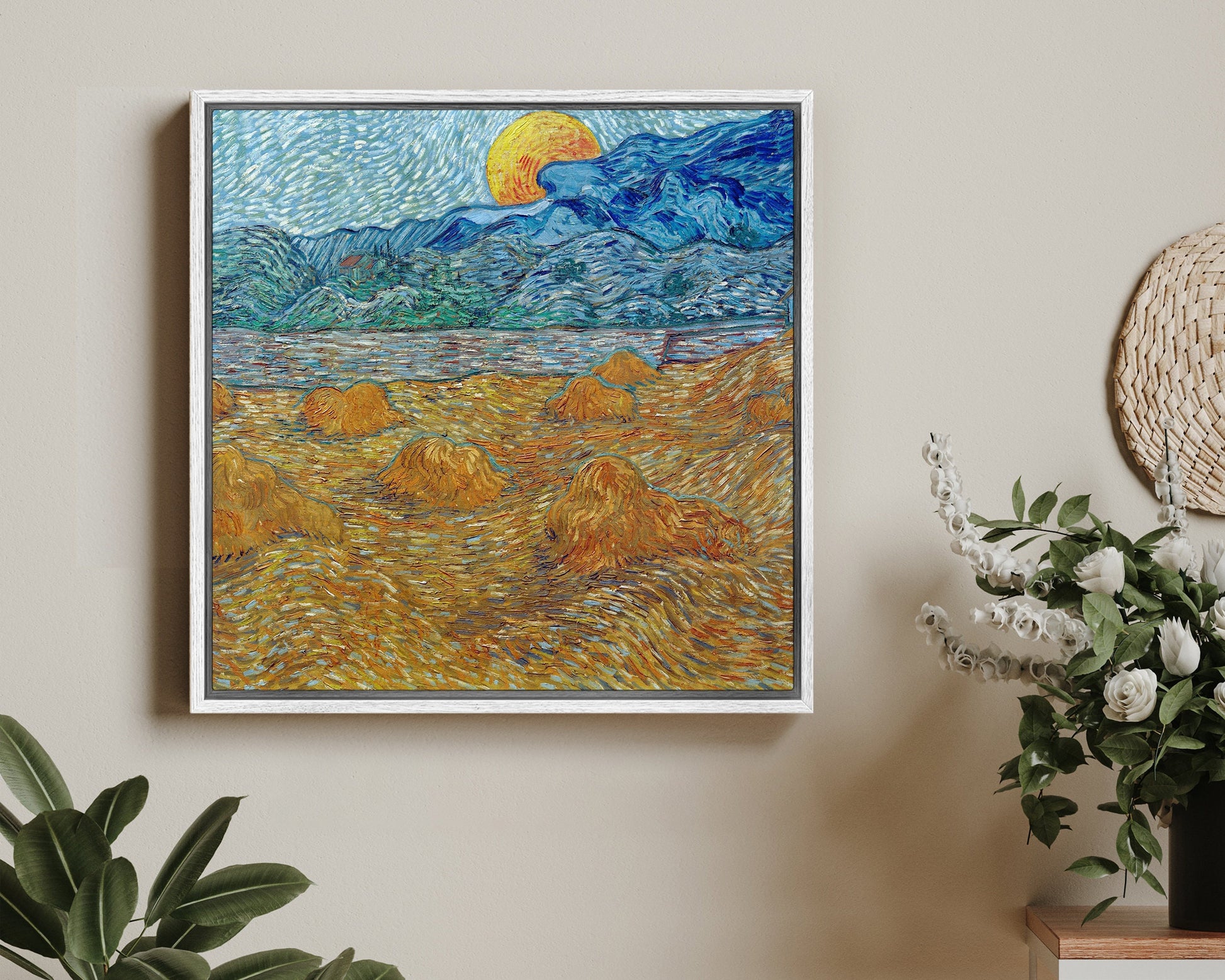 SouthandArt Van Gogh Wall Art print | Evening Landscape with Rising Moon | Framed Canvas Wall Art with hanging kit