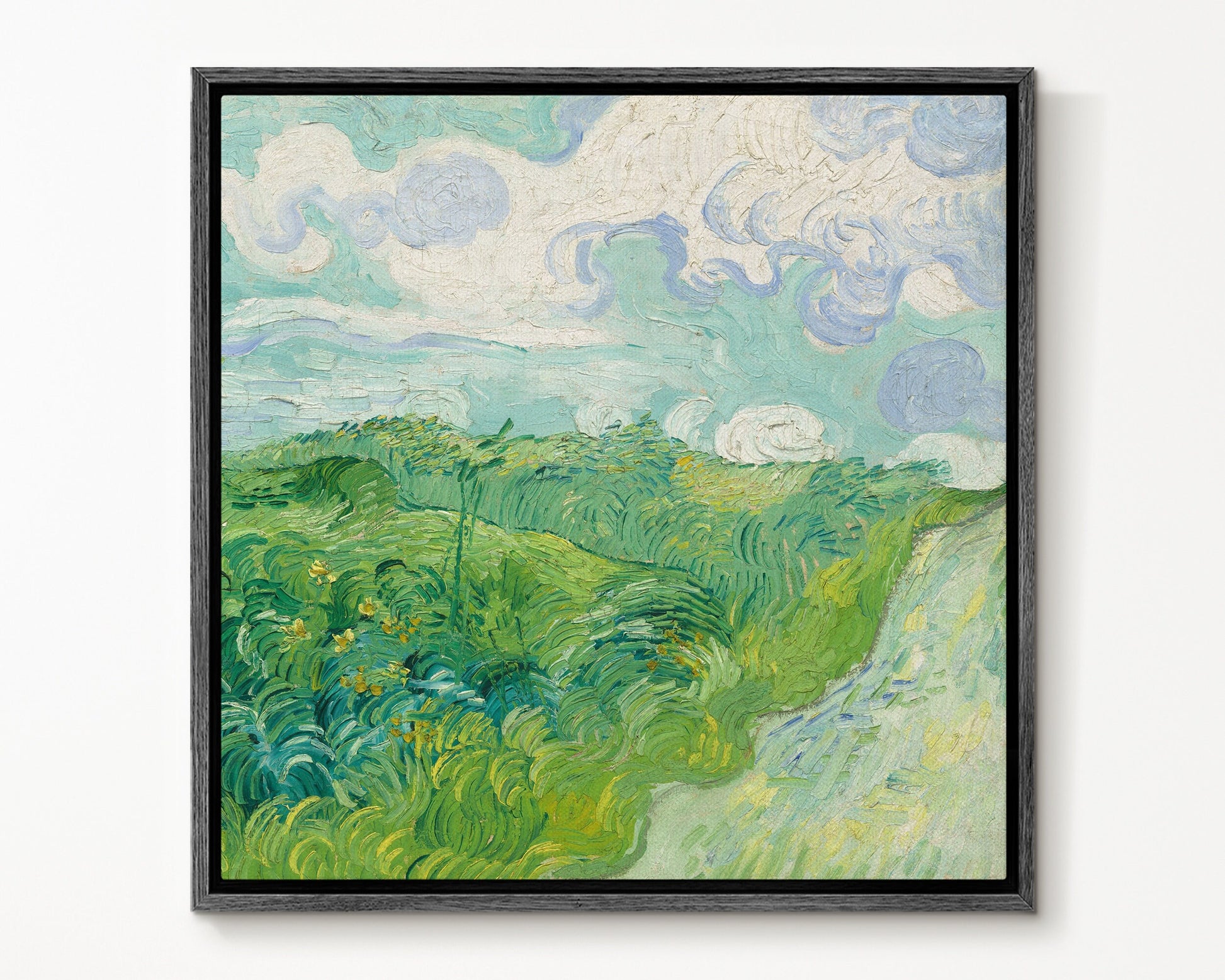 SouthandArt Van Gogh Wall Art print | Green Wheat Fields | Framed Canvas Wall Art with hanging kit