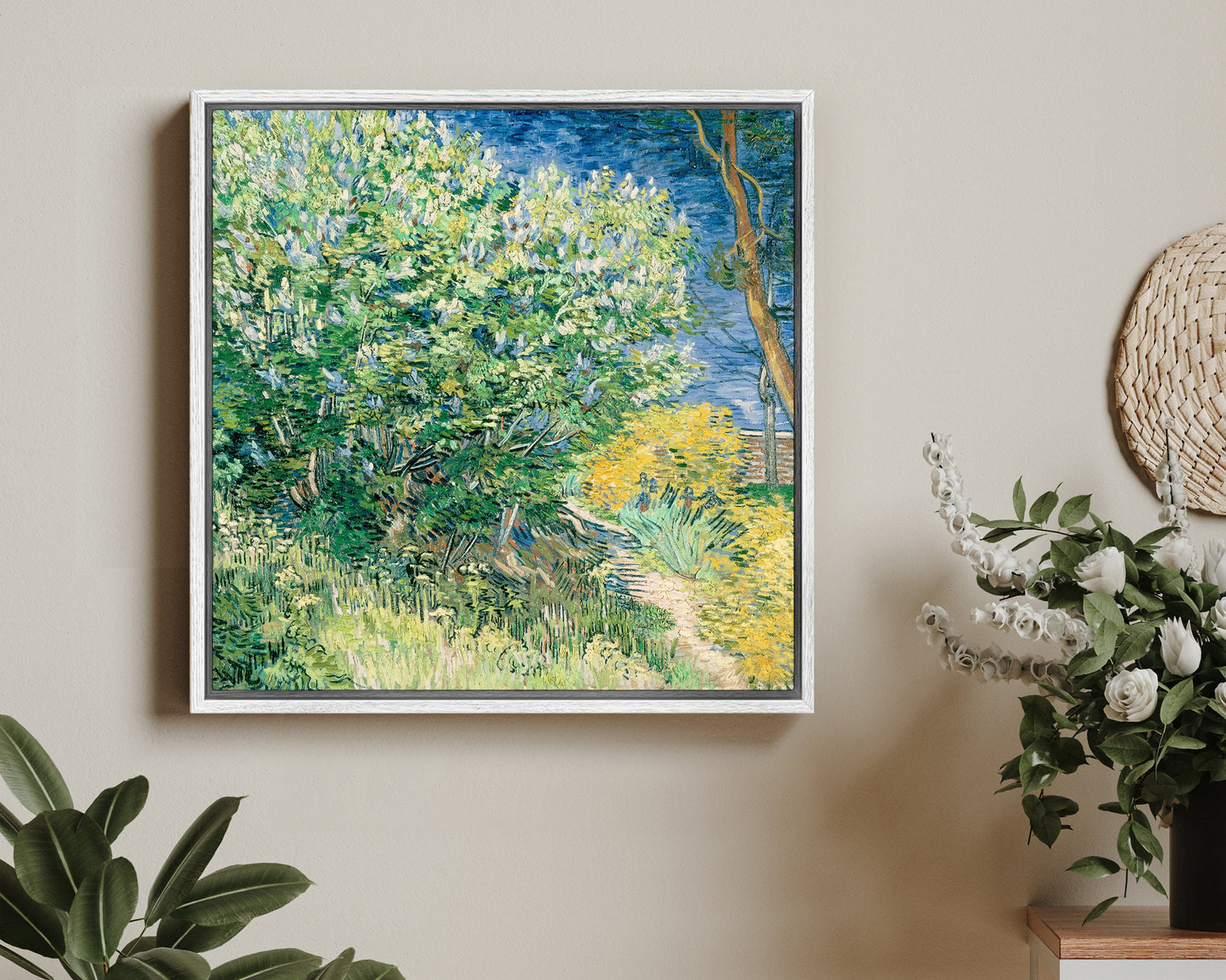 SouthandArt Van Gogh Wall Art print | Lilac Bush | Framed Canvas Wall Art with hanging kit