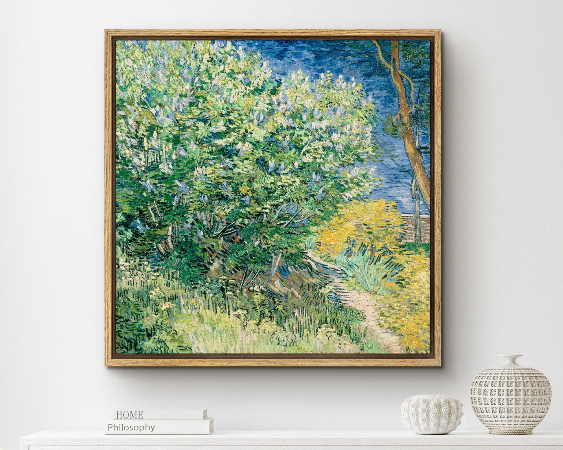 SouthandArt Van Gogh Wall Art print | Lilac Bush | Framed Canvas Wall Art with hanging kit