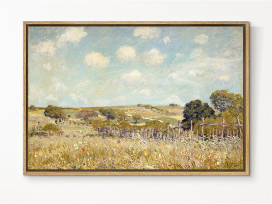 SouthandArt Vintage Landscape Wall Art Print, Cloudy Sky and Field Framed Large Gallery Art, Minimalist Art Ready to Hang (with hanging kit)