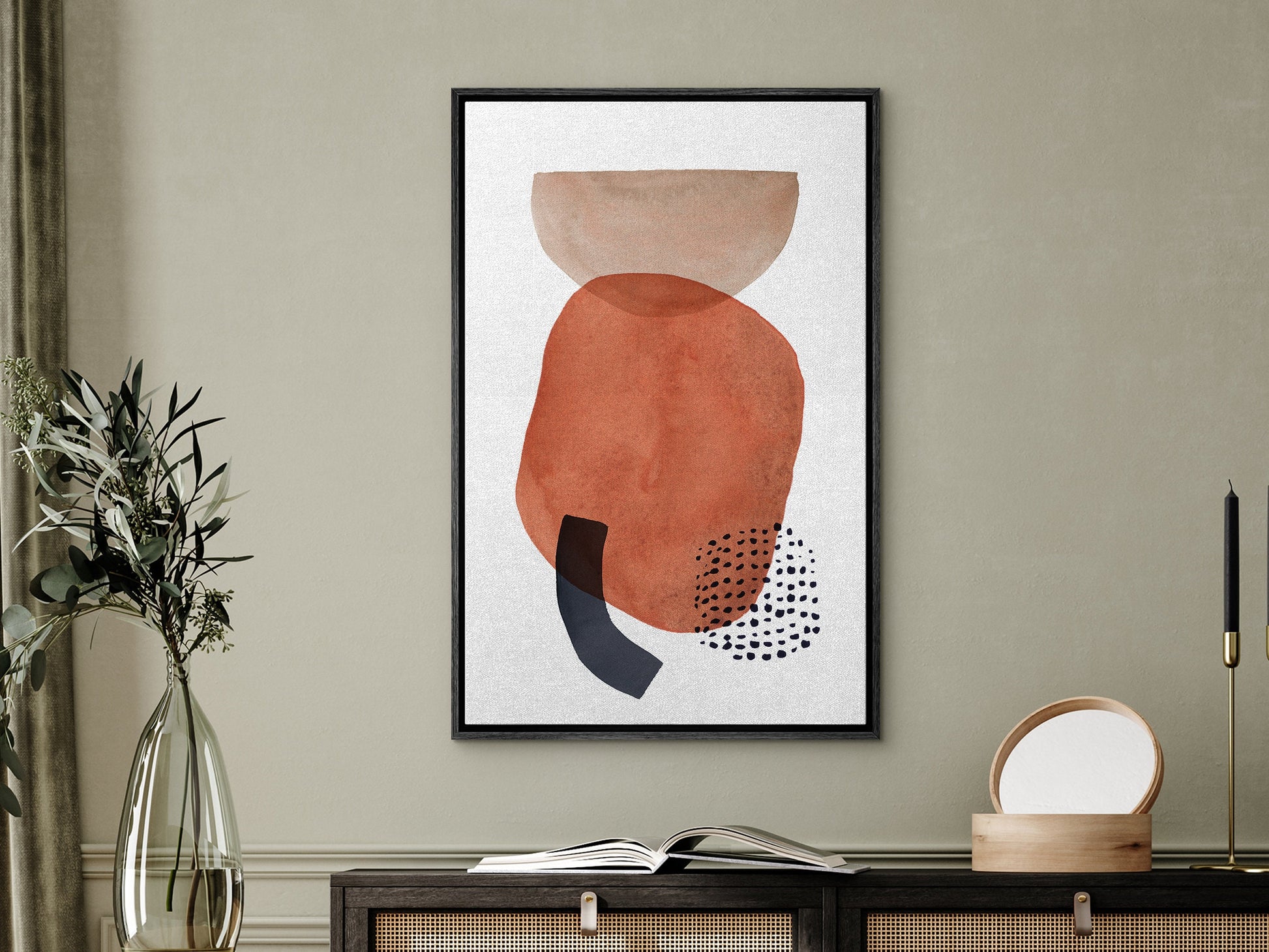 Watercolor Painting Wall Art, Large Gallery Abstract Shapes Wall Art Framed, Mid Century Wall art, Watercolor Art Prints with hanging kit