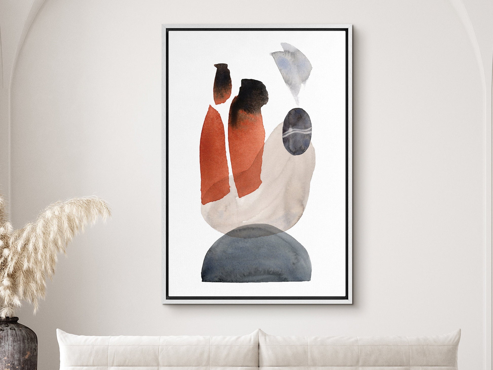 Watercolor Painting Wall Art, Large Gallery Abstract Shapes Wall Art Framed, Mid Century Wall art, Watercolor Art Prints with hanging kit