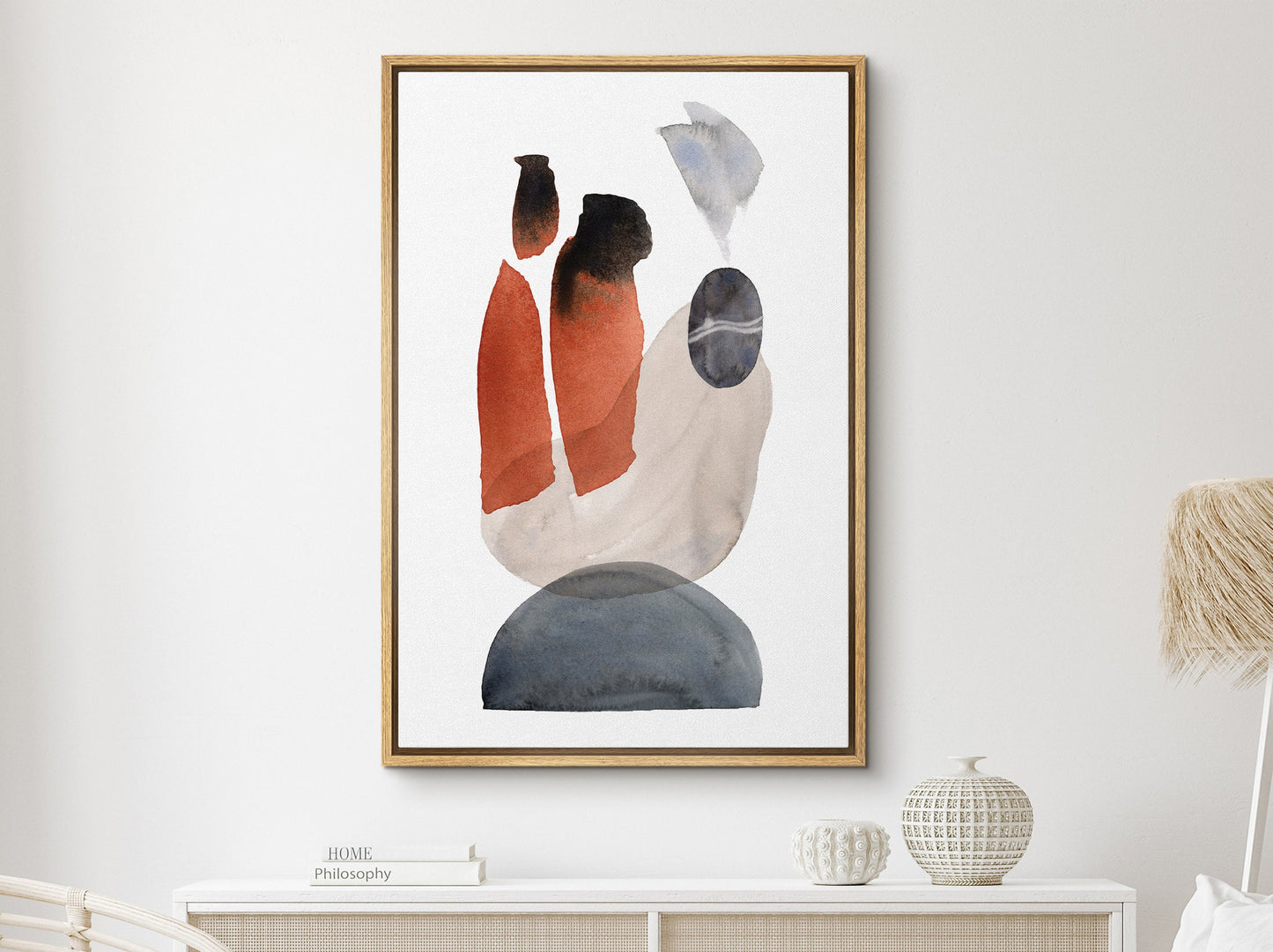 Watercolor Painting Wall Art, Large Gallery Abstract Shapes Wall Art Framed, Mid Century Wall art, Watercolor Art Prints with hanging kit