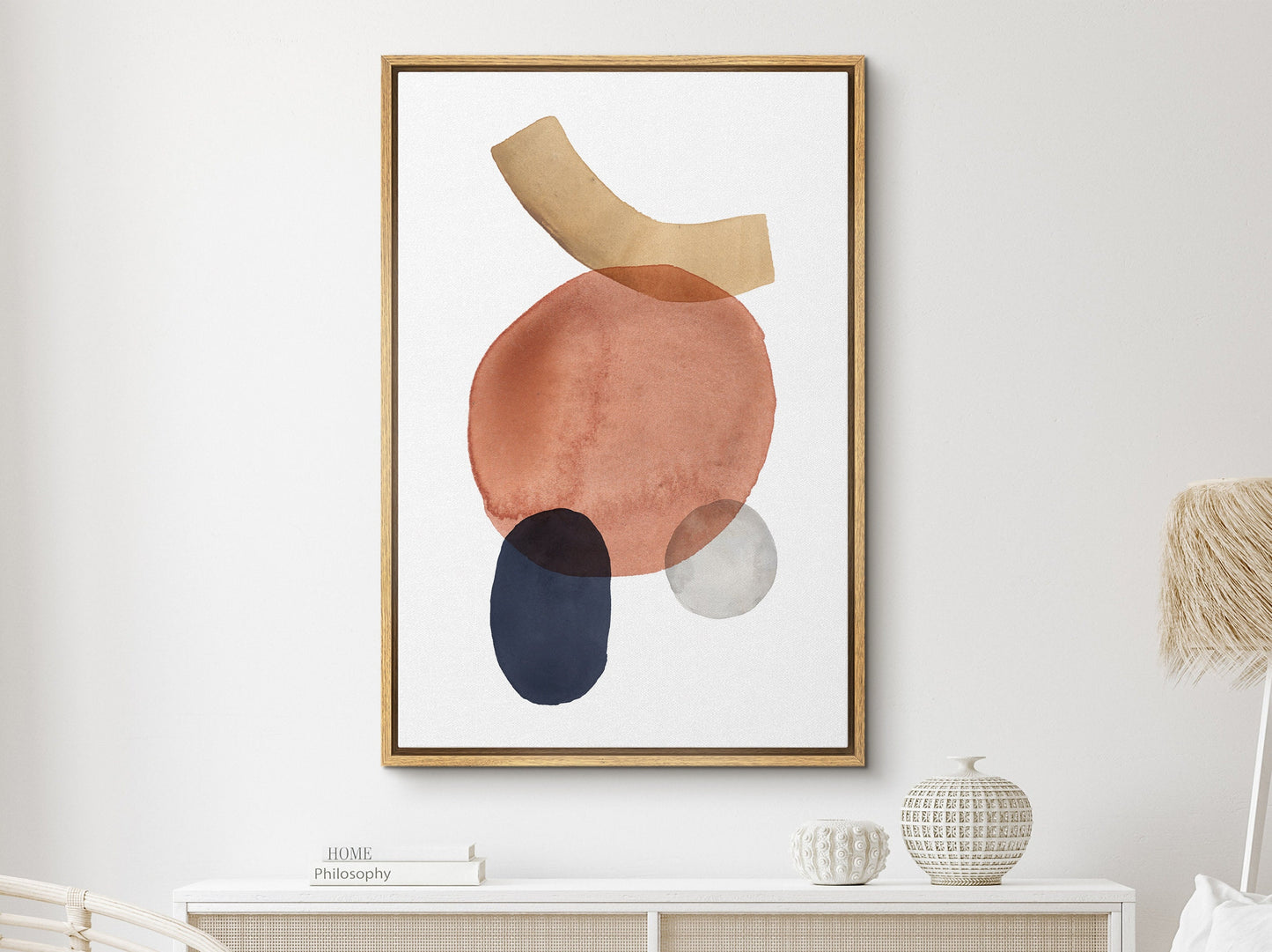 Watercolor Painting Wall Art, Large Gallery Abstract Shapes Wall Art Framed, Mid Century Wall art, Watercolor Art Prints with hanging kit