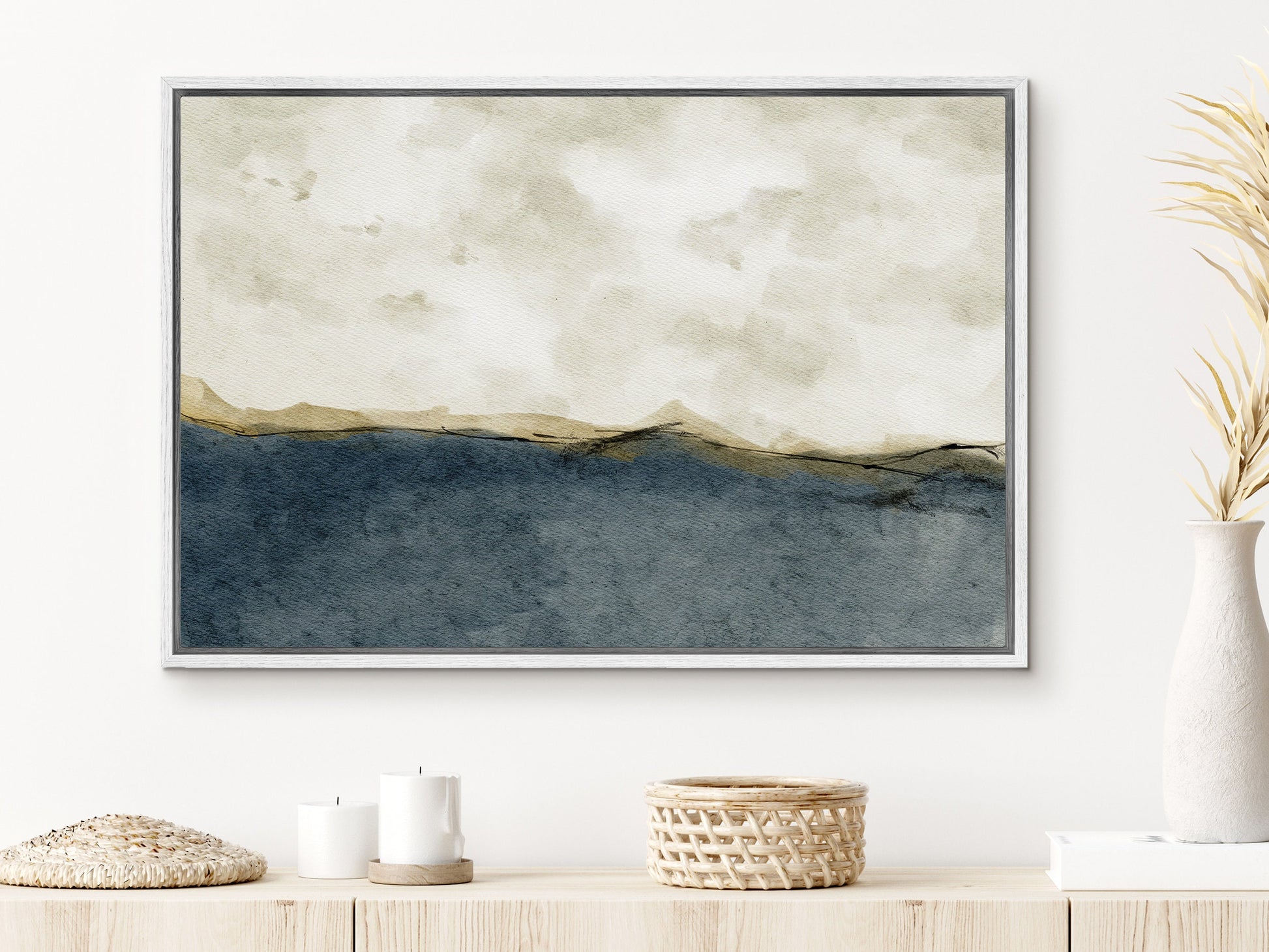 EasySuger Watercolor Abstract Landscape Wall Art, Nature Framed Large Gallery Art, Minimalist Art Ready to Hang (with hanging kit)