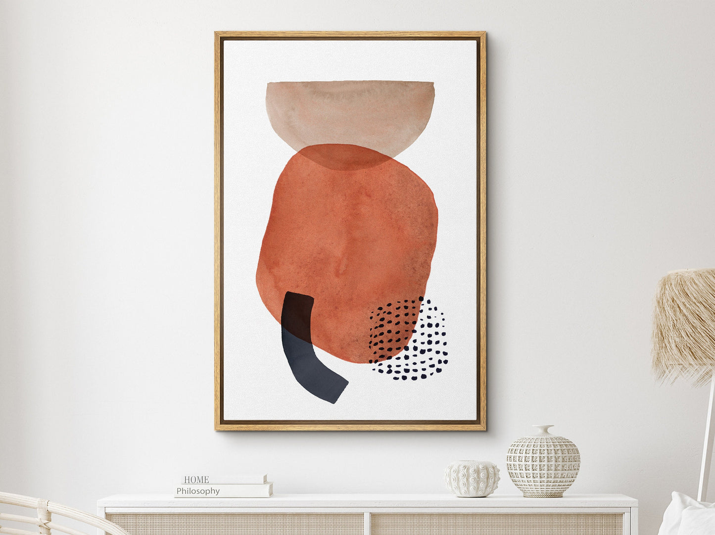 Watercolor Painting Wall Art, Large Gallery Abstract Shapes Wall Art Framed, Mid Century Wall art, Watercolor Art Prints with hanging kit