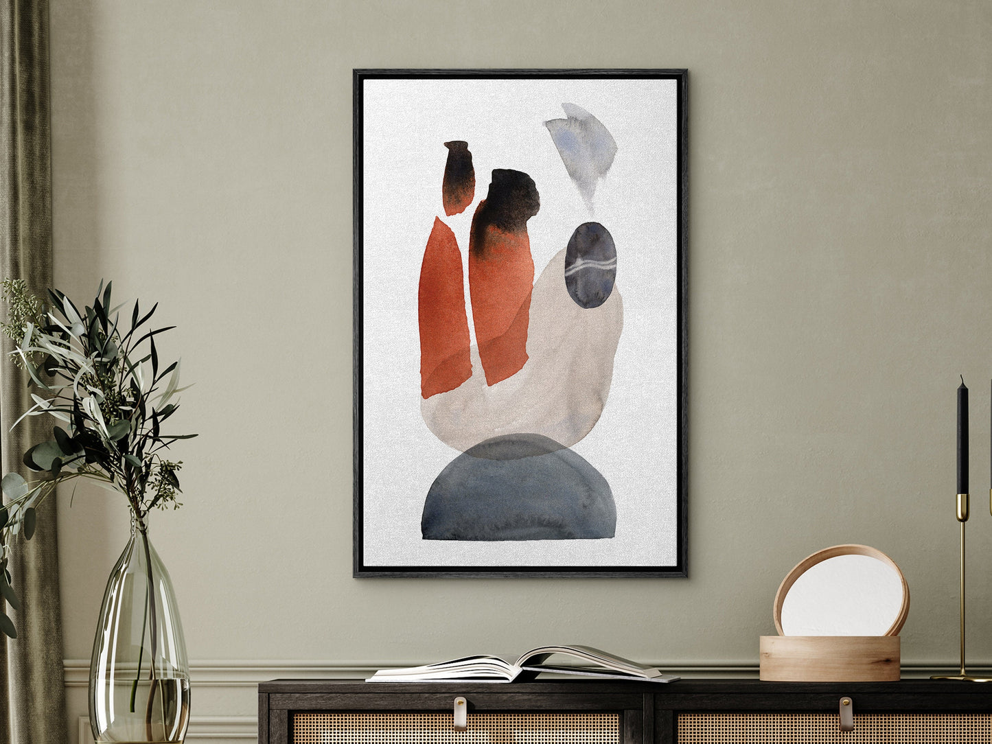 Watercolor Painting Wall Art, Large Gallery Abstract Shapes Wall Art Framed, Mid Century Wall art, Watercolor Art Prints with hanging kit