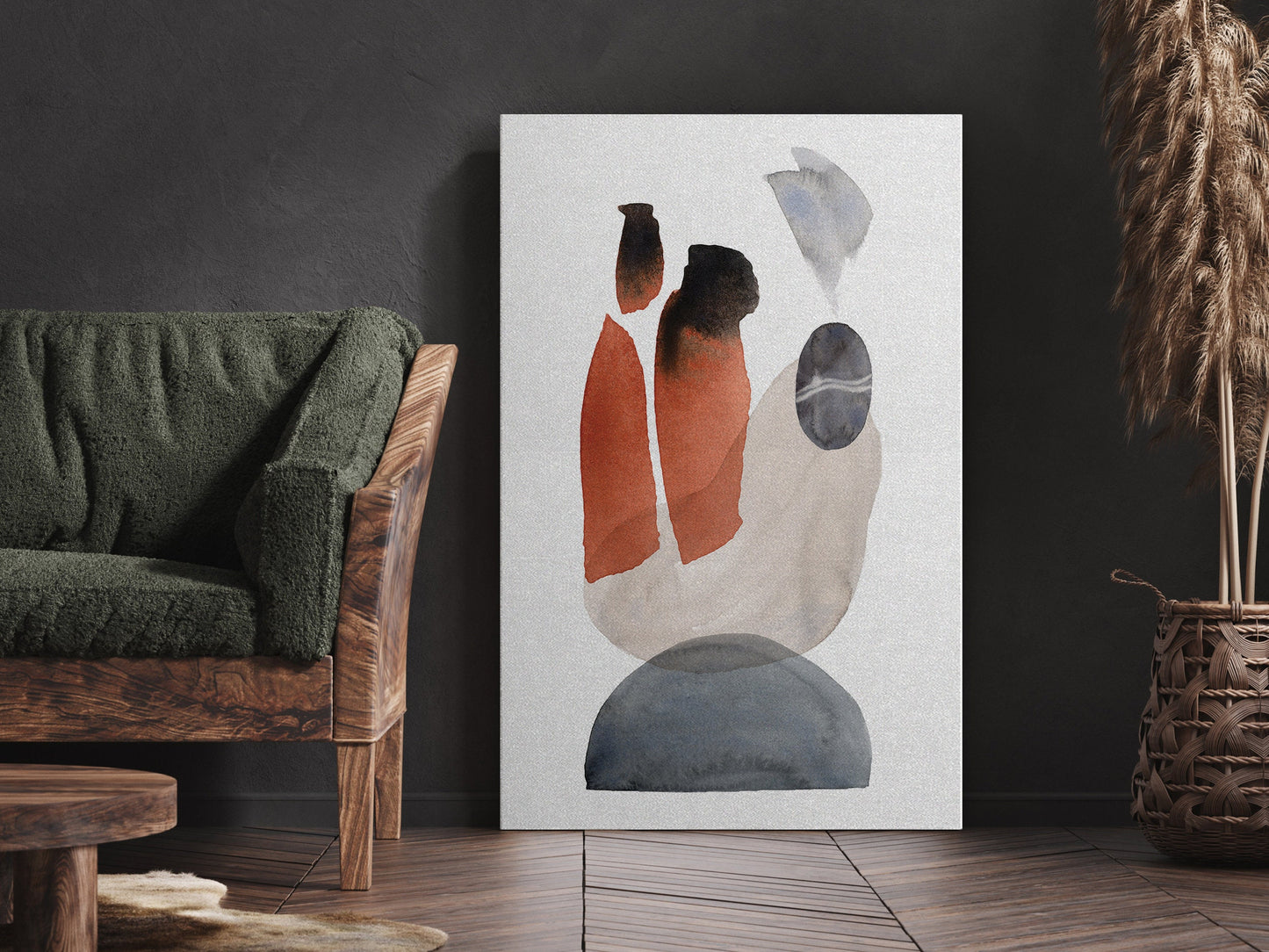 Watercolor Painting Wall Art, Large Gallery Abstract Shapes Wall Art Framed, Mid Century Wall art, Watercolor Art Prints with hanging kit