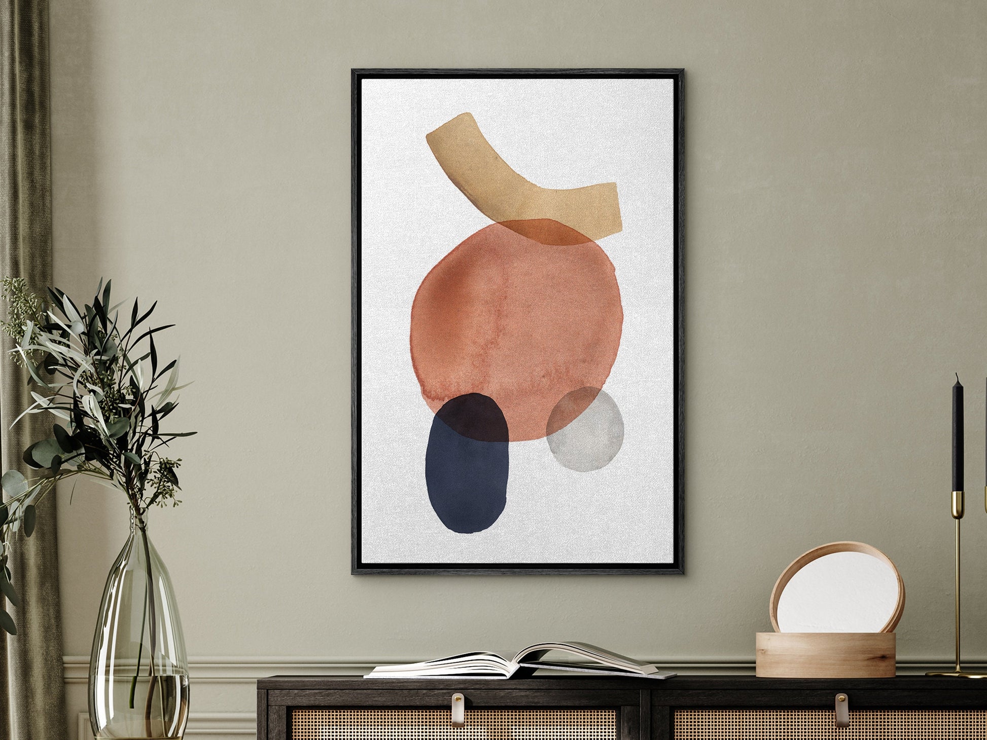 Watercolor Painting Wall Art, Large Gallery Abstract Shapes Wall Art Framed, Mid Century Wall art, Watercolor Art Prints with hanging kit