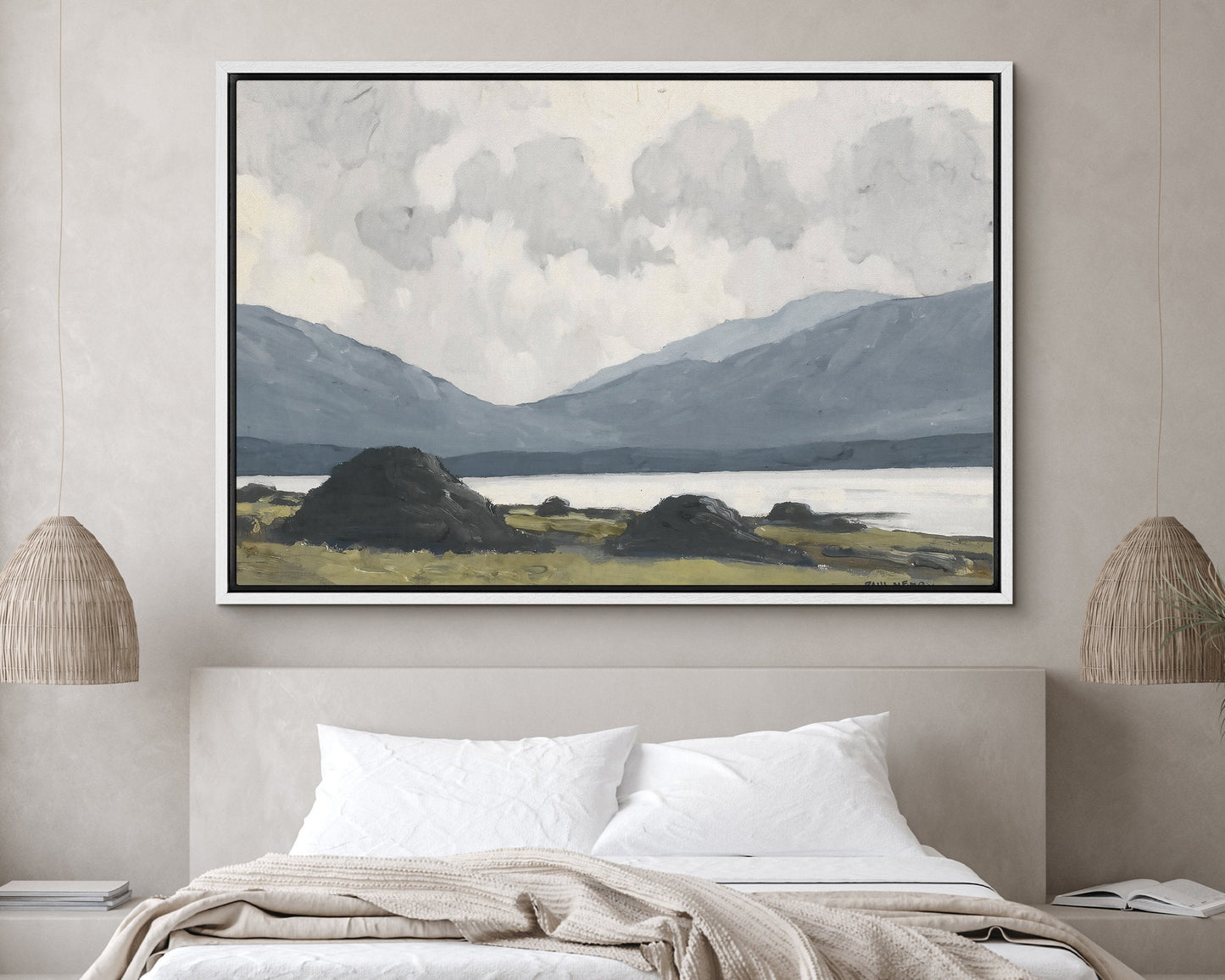 EasySuger Vintage Lake and Mountain Wall Art, Landscape Framed Large Gallery Art, Minimalist Art Ready to Hang | PH-01