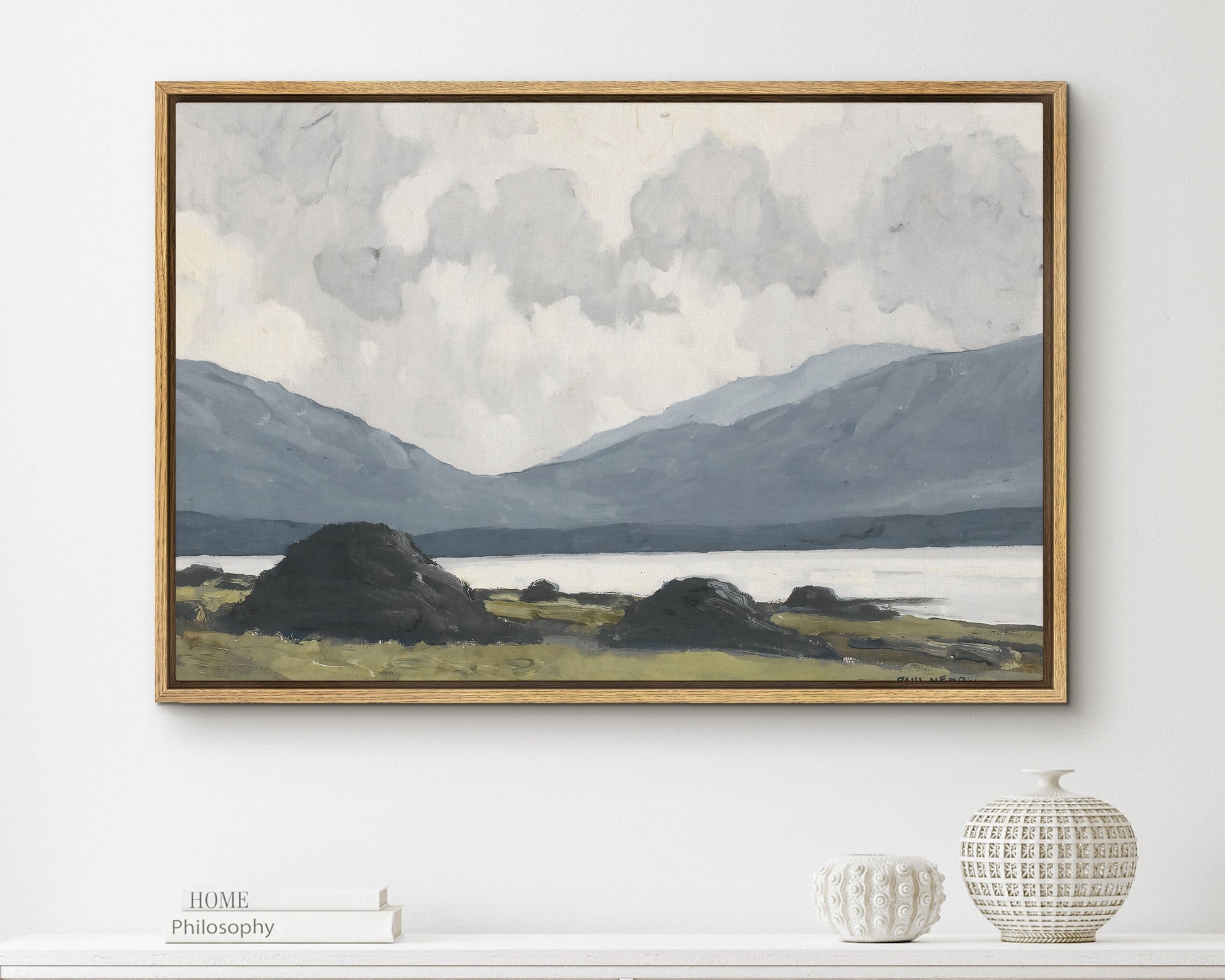 EasySuger Vintage Lake and Mountain Wall Art, Landscape Framed Large Gallery Art, Minimalist Art Ready to Hang | PH-01