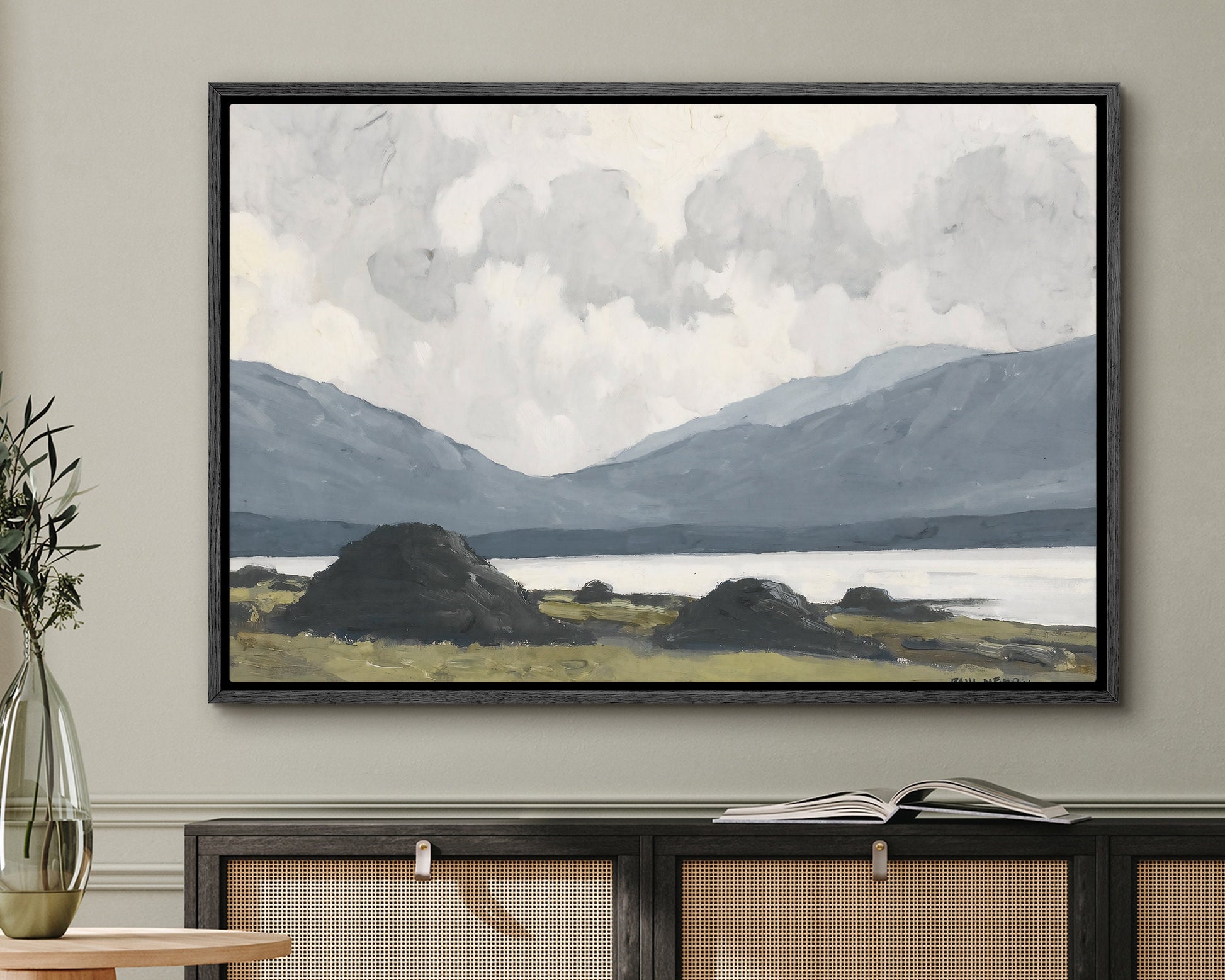 EasySuger Vintage Lake and Mountain Wall Art, Landscape Framed Large Gallery Art, Minimalist Art Ready to Hang | PH-01