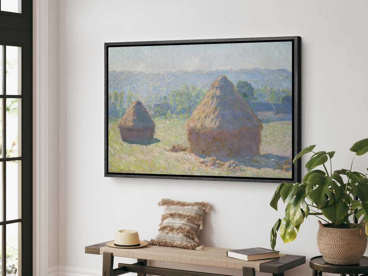 EasySuger Claude Monet Wall Art |Haystacks, end of Summer | Framed Canvas Wall Art with hanging kit