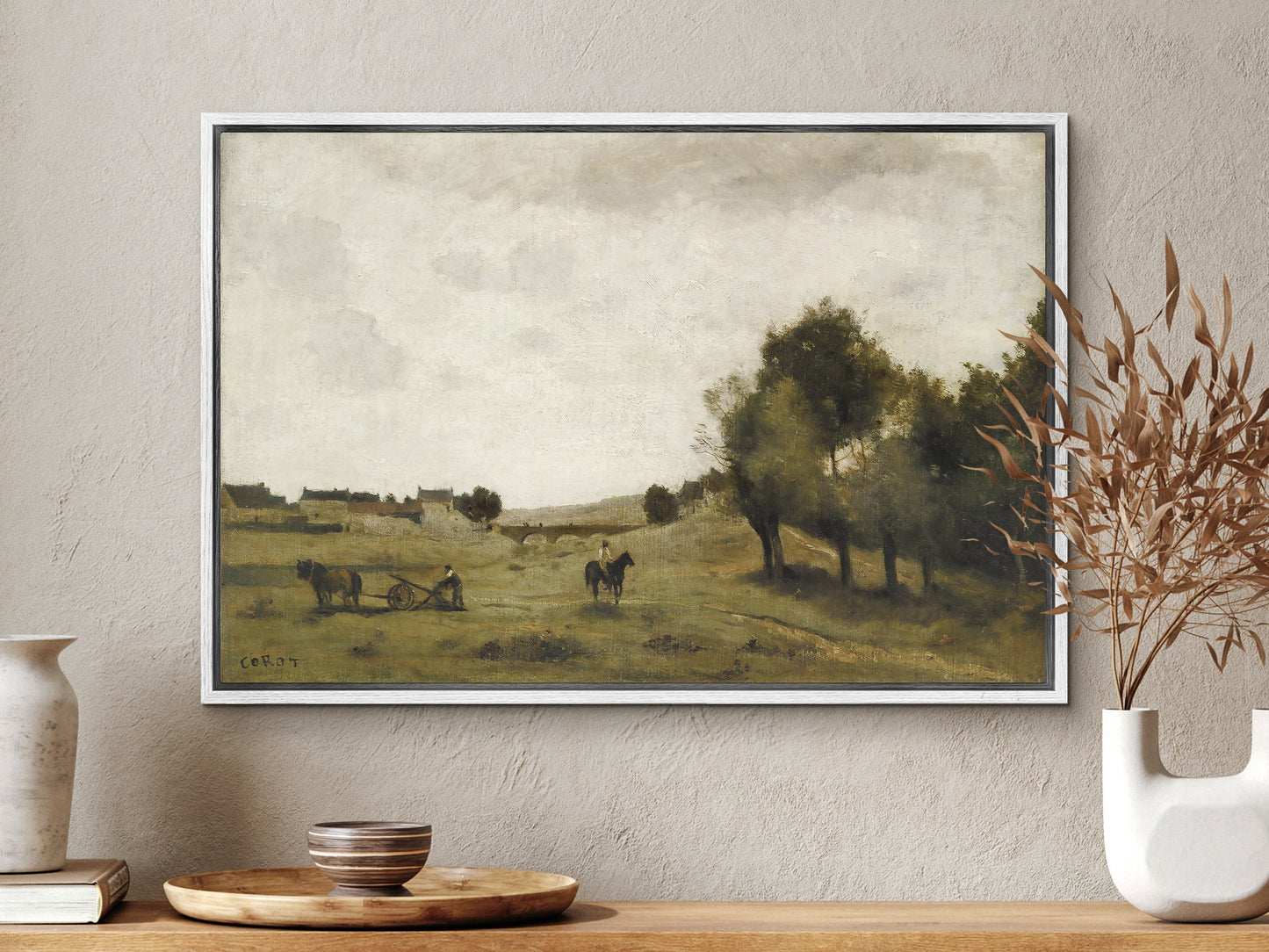 EasySuger Vintage Landscape Print on Framed Canvas Wall Art with hanging kit