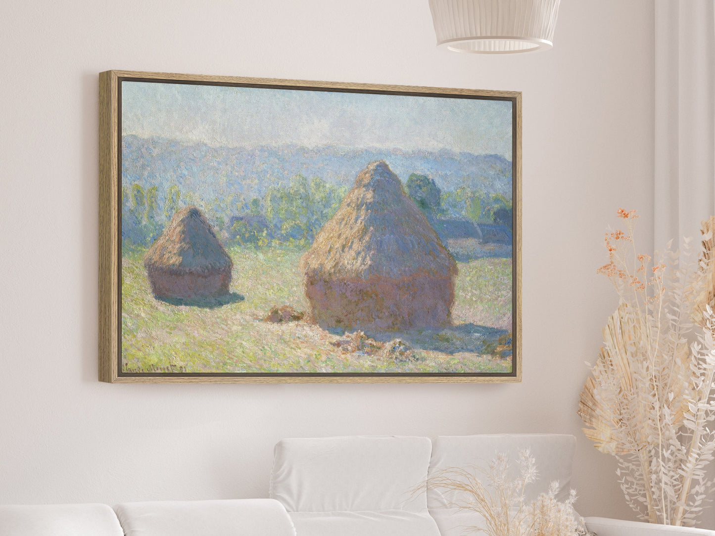 EasySuger Claude Monet Wall Art |Haystacks, end of Summer | Framed Canvas Wall Art with hanging kit