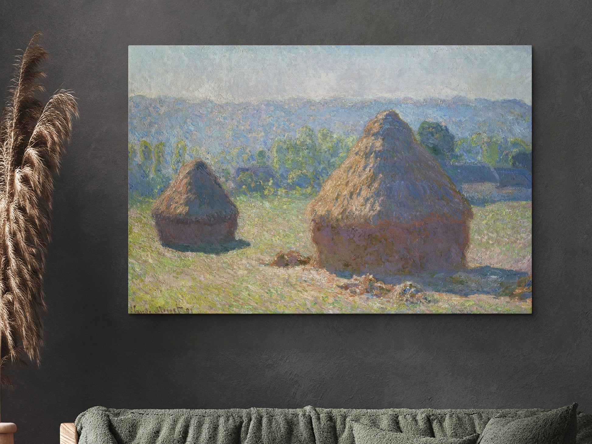 EasySuger Claude Monet Wall Art |Haystacks, end of Summer | Framed Canvas Wall Art with hanging kit