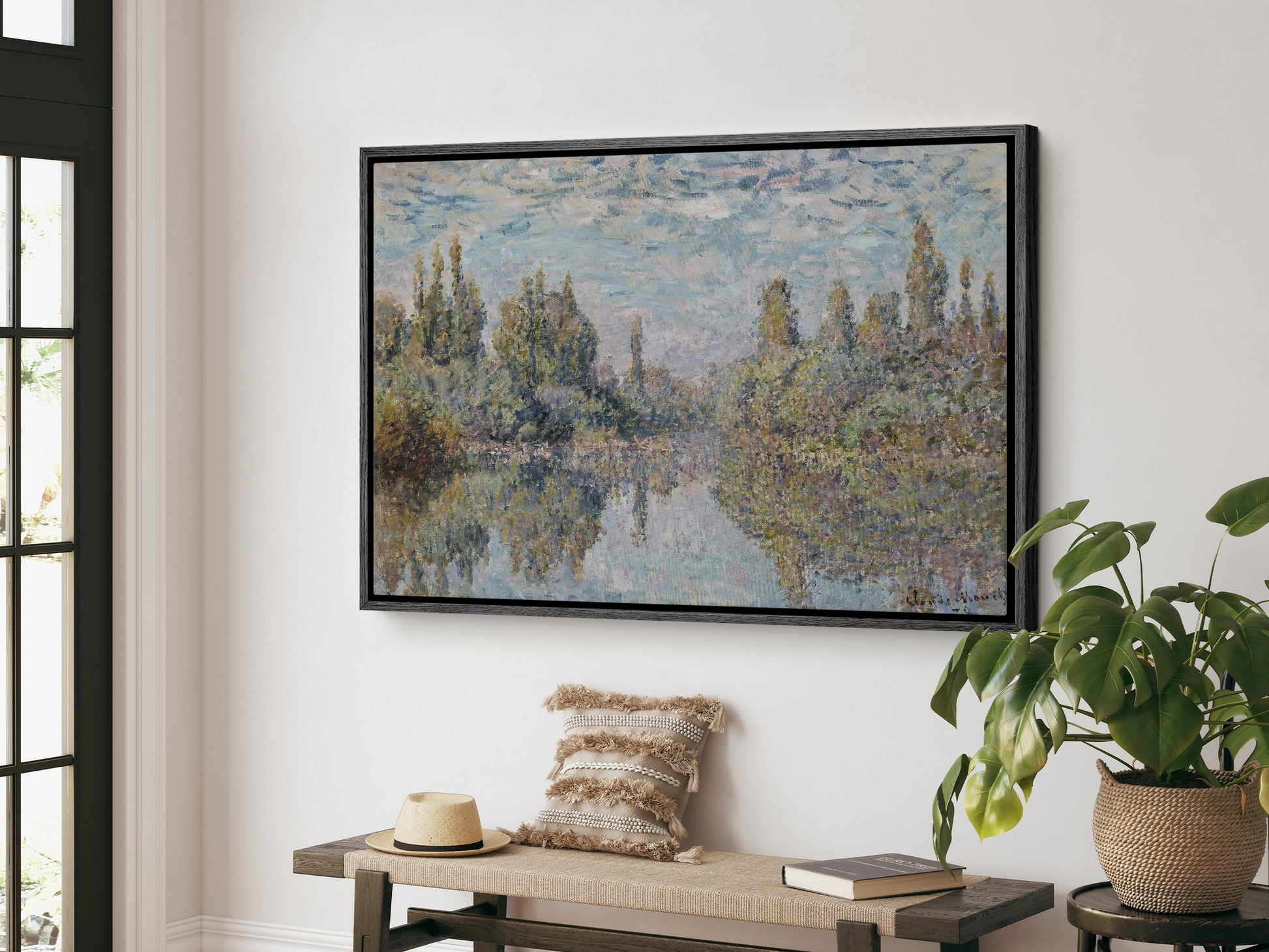 EasySuger Claude Monet Wall Art | La Seine à Vetheuil | Framed Canvas Wall Art with hanging kit