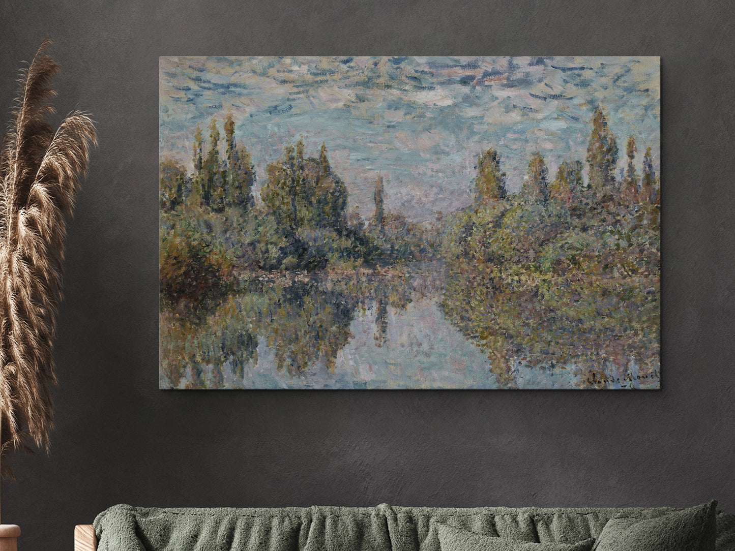 EasySuger Claude Monet Wall Art | La Seine à Vetheuil | Framed Canvas Wall Art with hanging kit